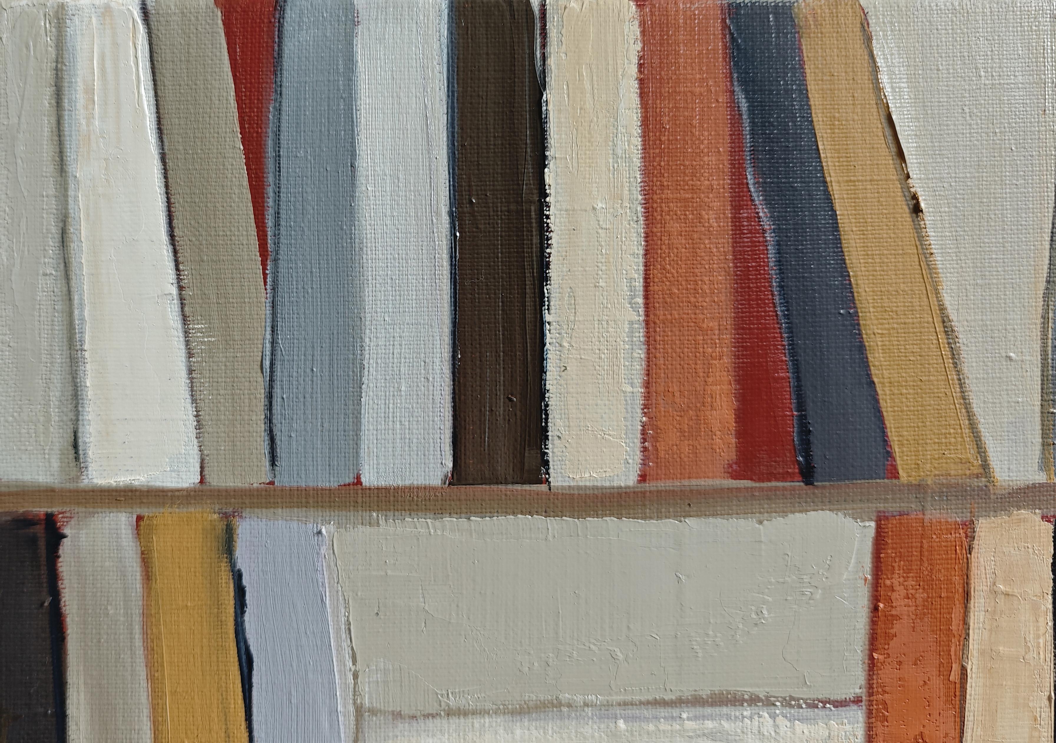 Biblioteca interior, Biblioteca abstracta con textura original, Pintura al óleo, Contemporáneo - Abstract Painting Marrón de SOPHIE DUMONT