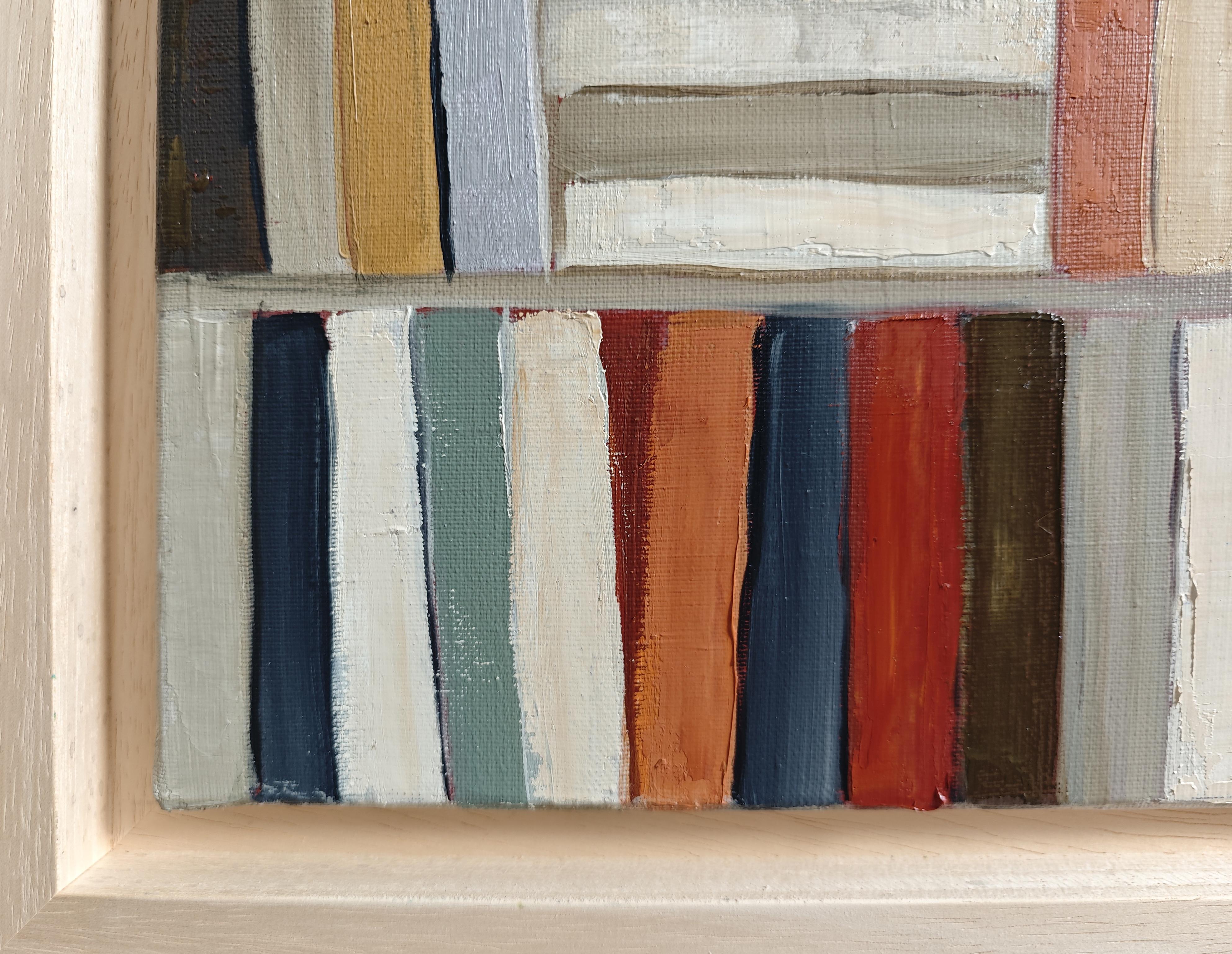 Biblioteca interior, Biblioteca abstracta con textura original, Pintura al óleo, Contemporáneo en venta 1