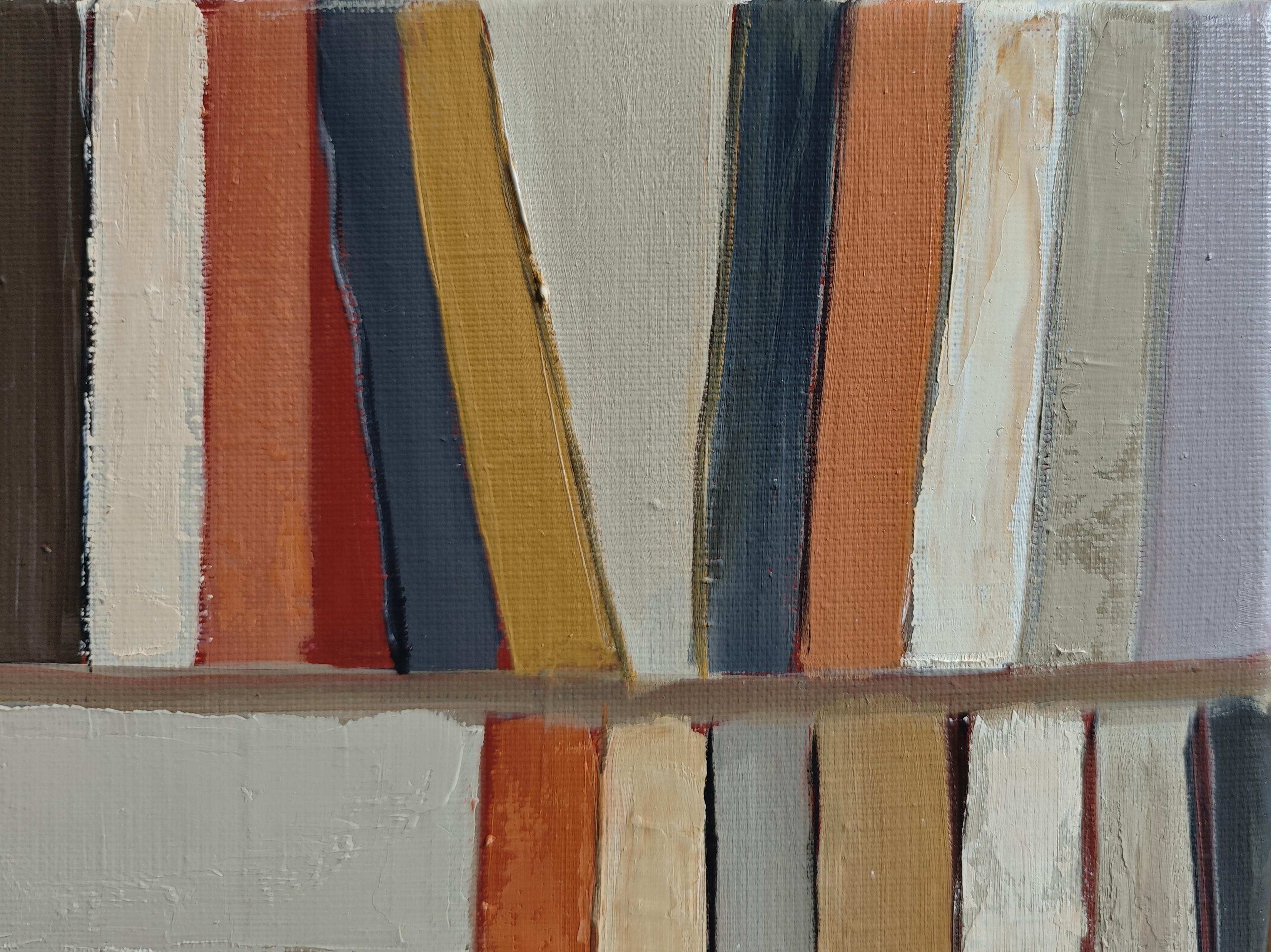 Biblioteca interior, Biblioteca abstracta con textura original, Pintura al óleo, Contemporáneo en venta 3