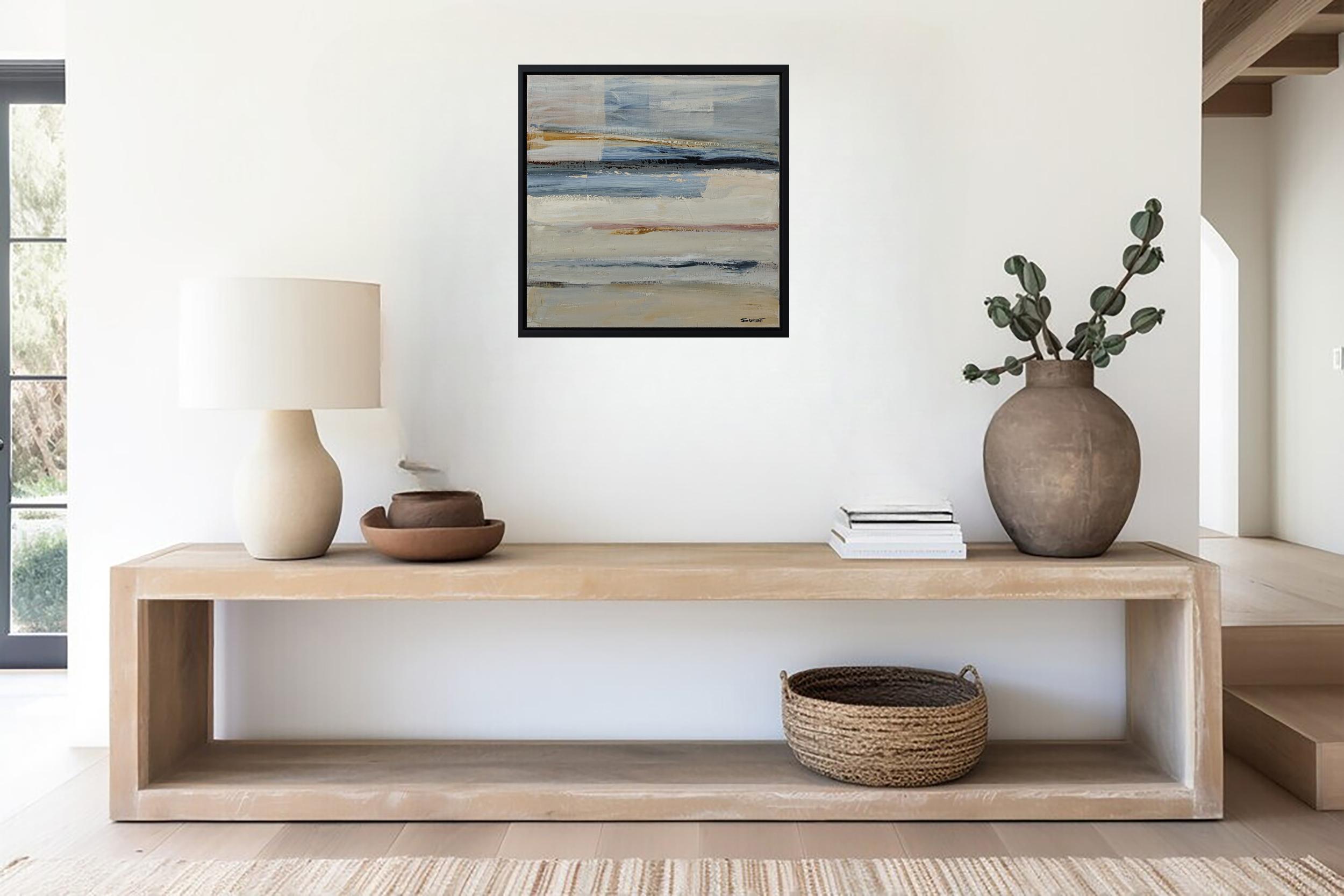 Instant suspendu Paesaggio astratto, mare, spiaggia, contemporaneo moderno francese - Abstract Painting Marrone di SOPHIE DUMONT