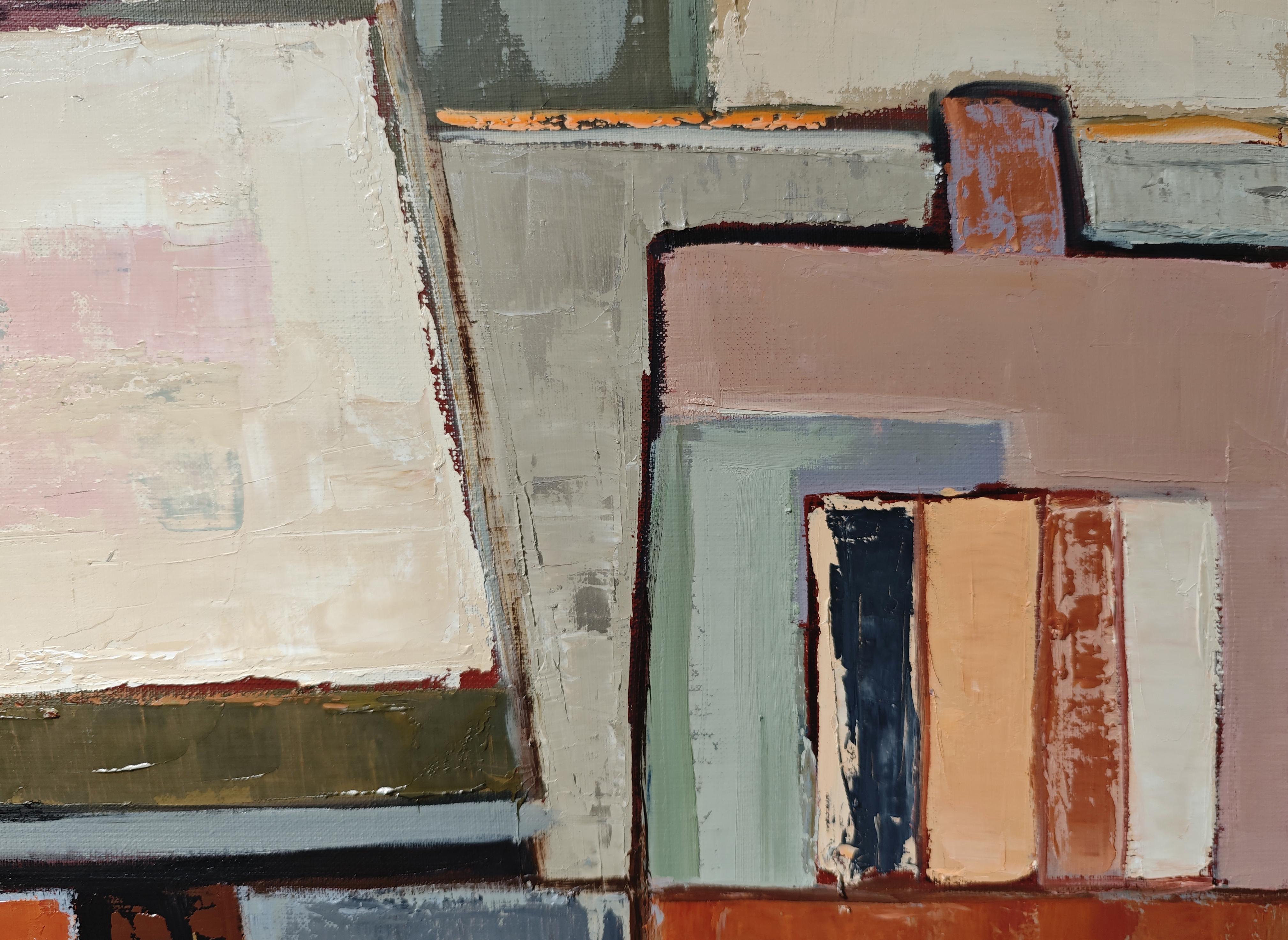 Interior Architecture - Modern Abstract Landscape paint – Original Oil on Canvas - Brown Interior Painting by SOPHIE DUMONT