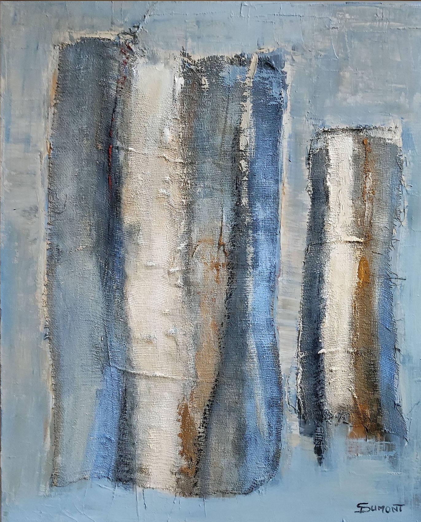 Abstract composition in blue tones in oil and knife with the addition of fabric.
Dimensions with frame 50 x 42 cm (19.68 x 16.52 inches)
The abstract of Sophie DUMONT is not a concept, it is an approach where each canvas is built around a graphic