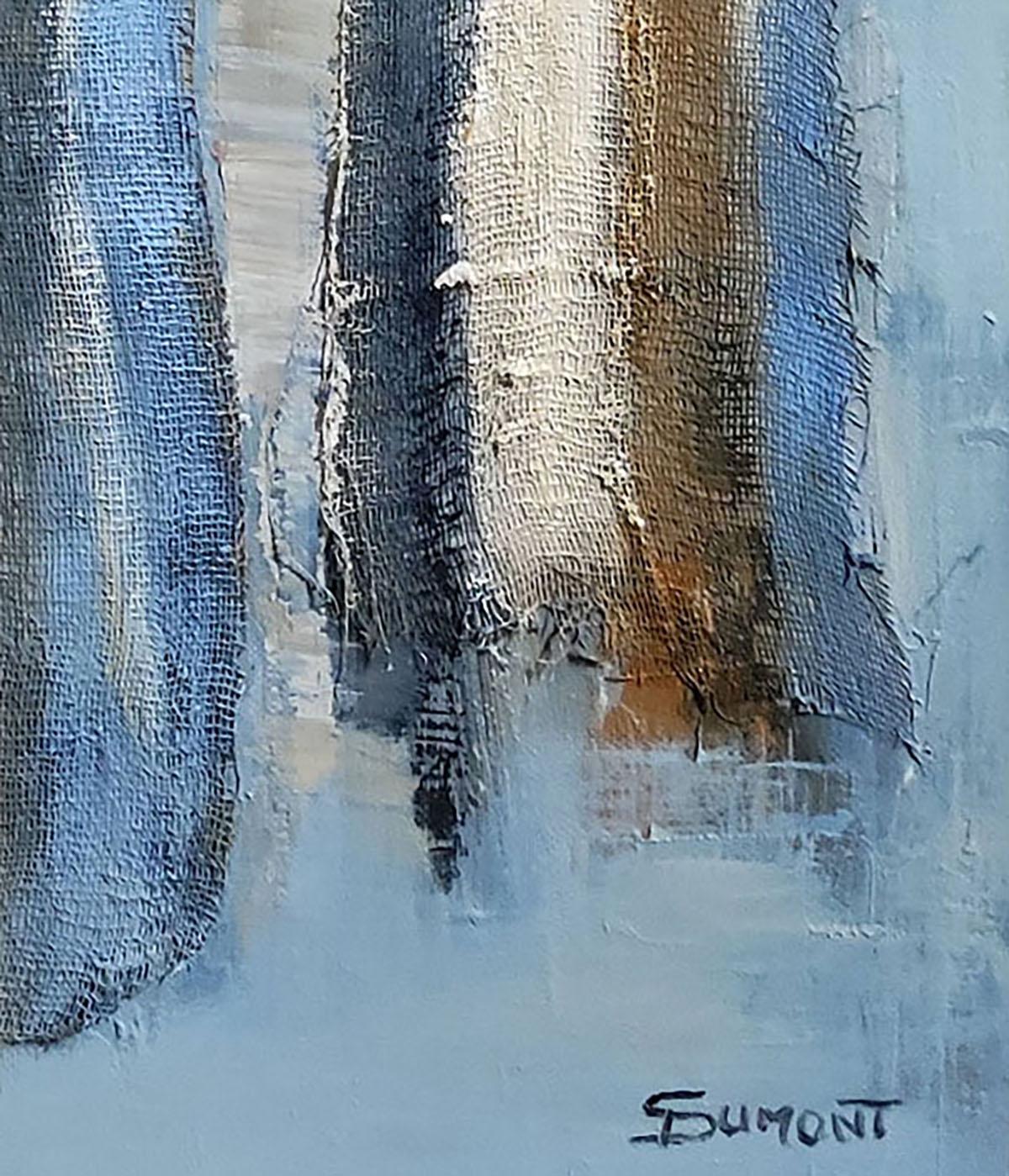 it's up to you, blue abstract, minimalism, oil and fabric on canvas, japandi For Sale 1
