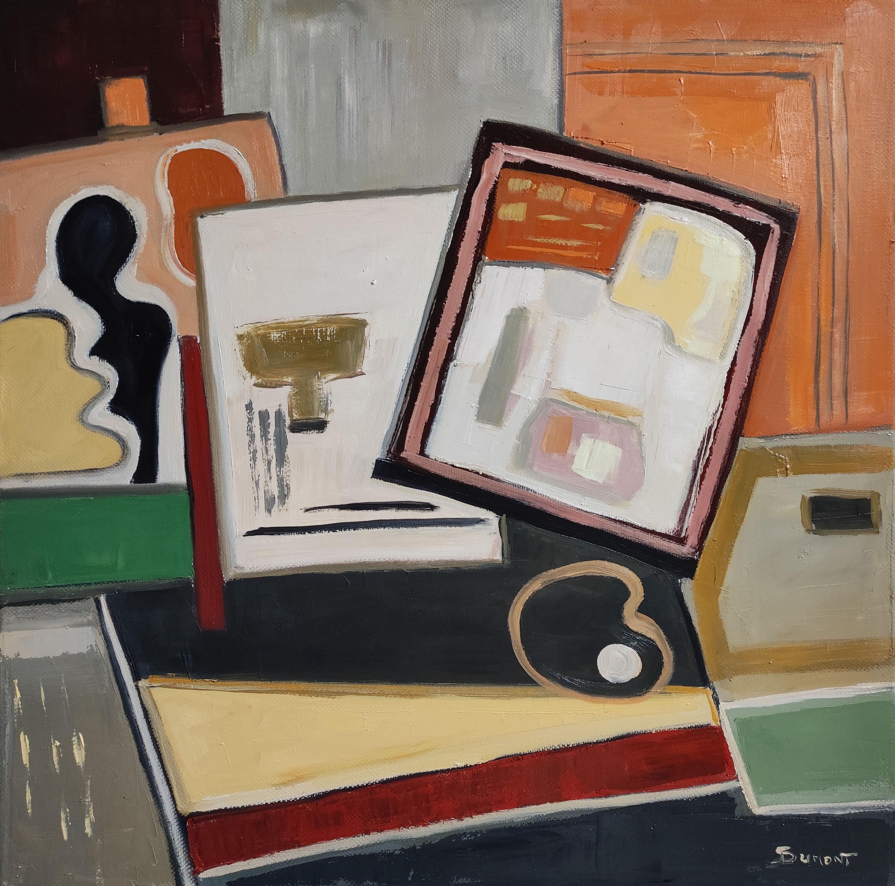 Jeu de cadres, Astratto, Cubismo, Olio su tela,  Arte moderna e contemporanea - Painting di SOPHIE DUMONT