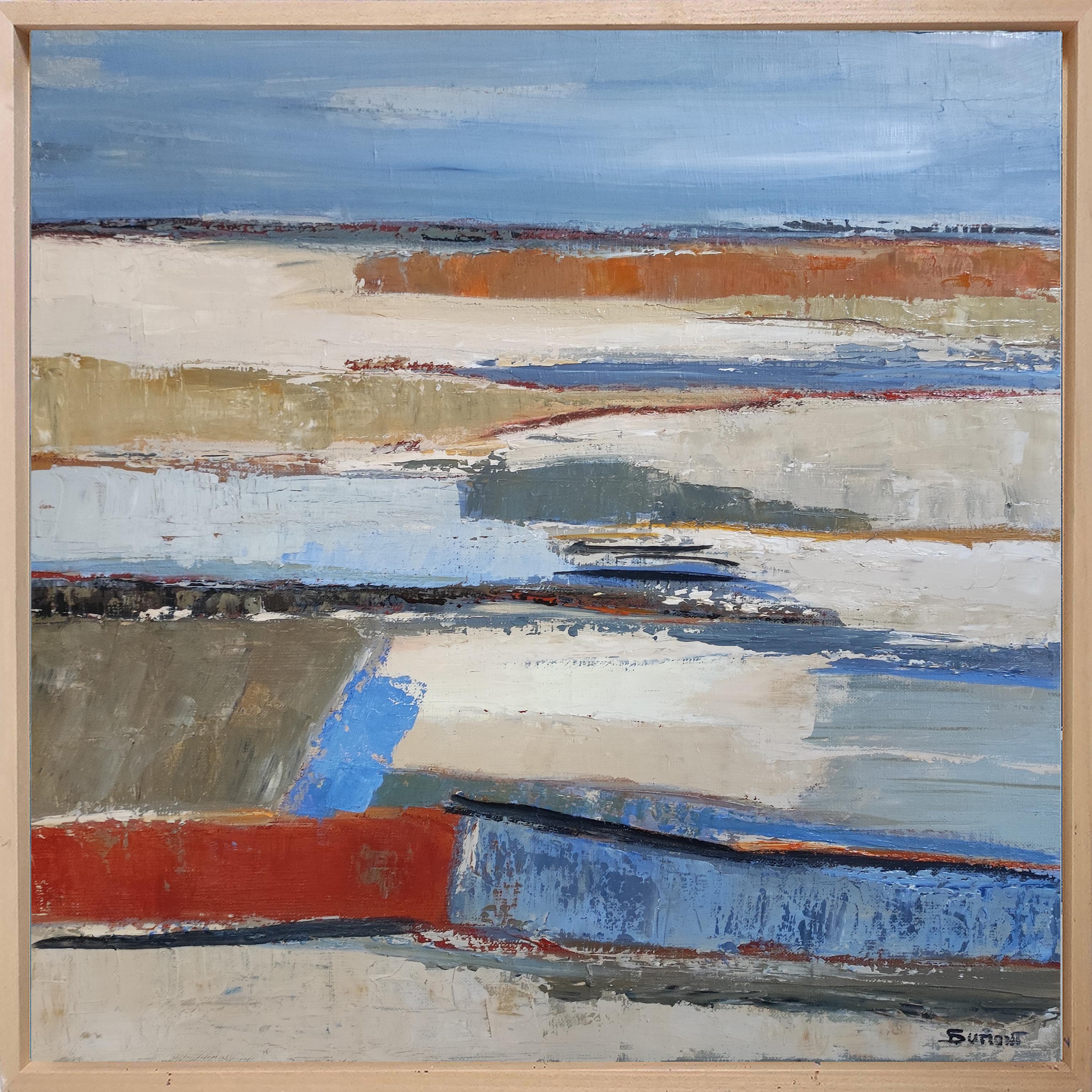 SOPHIE DUMONT Abstract Painting - La breche, abstract lanscape, oil on canvas, minimalism, expressionism, textured