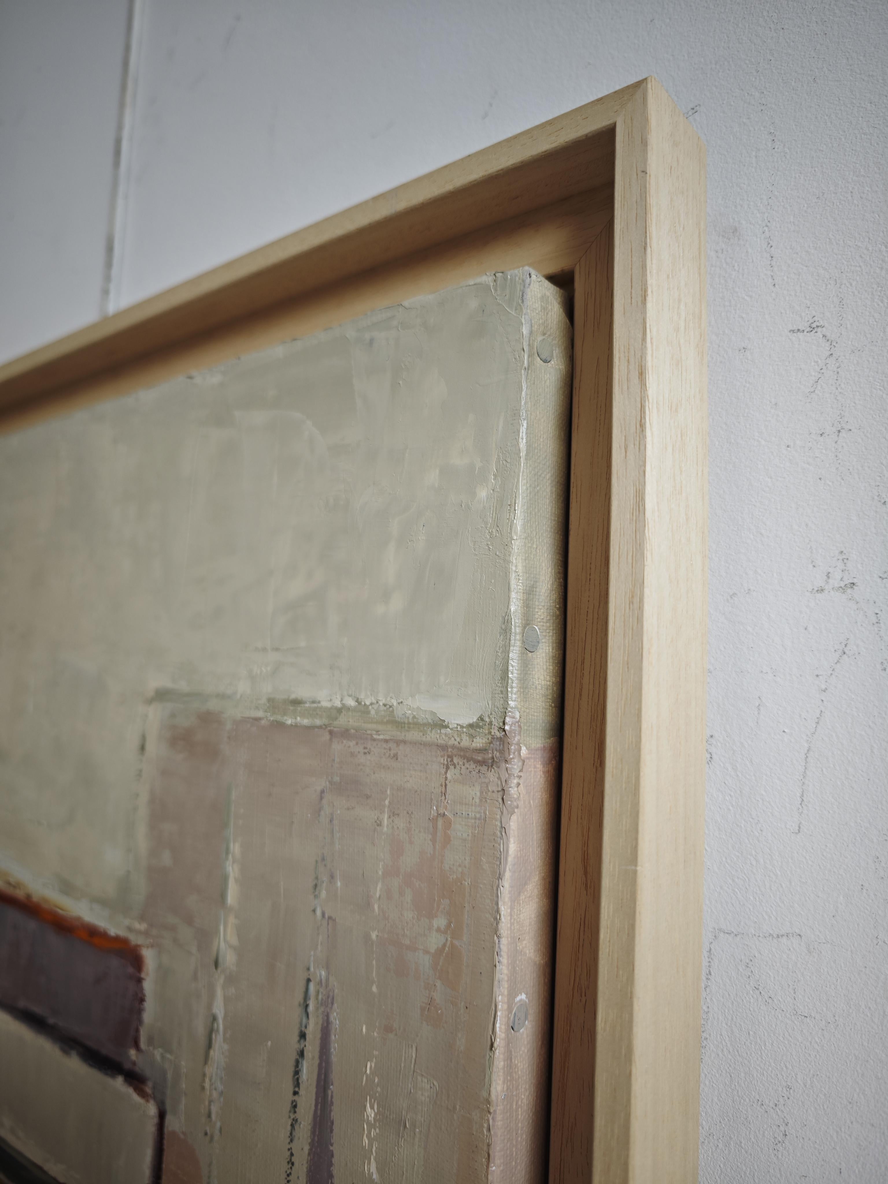La Chambre des Livres - Peinture à l'huile abstraite de livres empilés, encadrée, française en vente 2