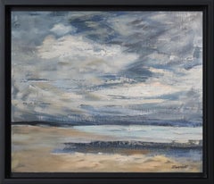 La côte fleurie, Blue Seaside, Normandie, Beach, Huile sur toile, Expressionnisme