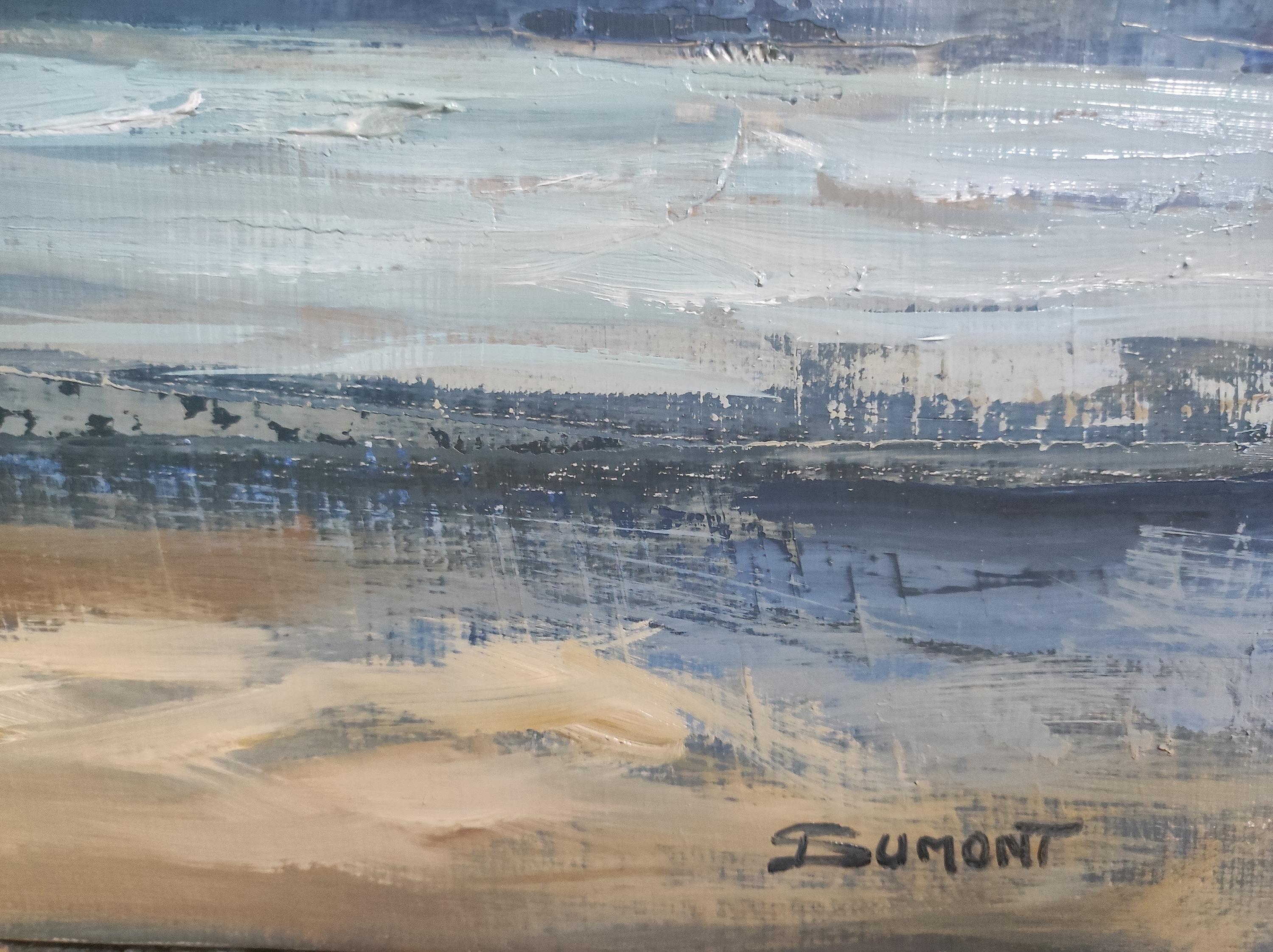 la côte fleurie, bord de mer, paysage abstrait, marine, huile sur toile 46x55 cm For Sale 3