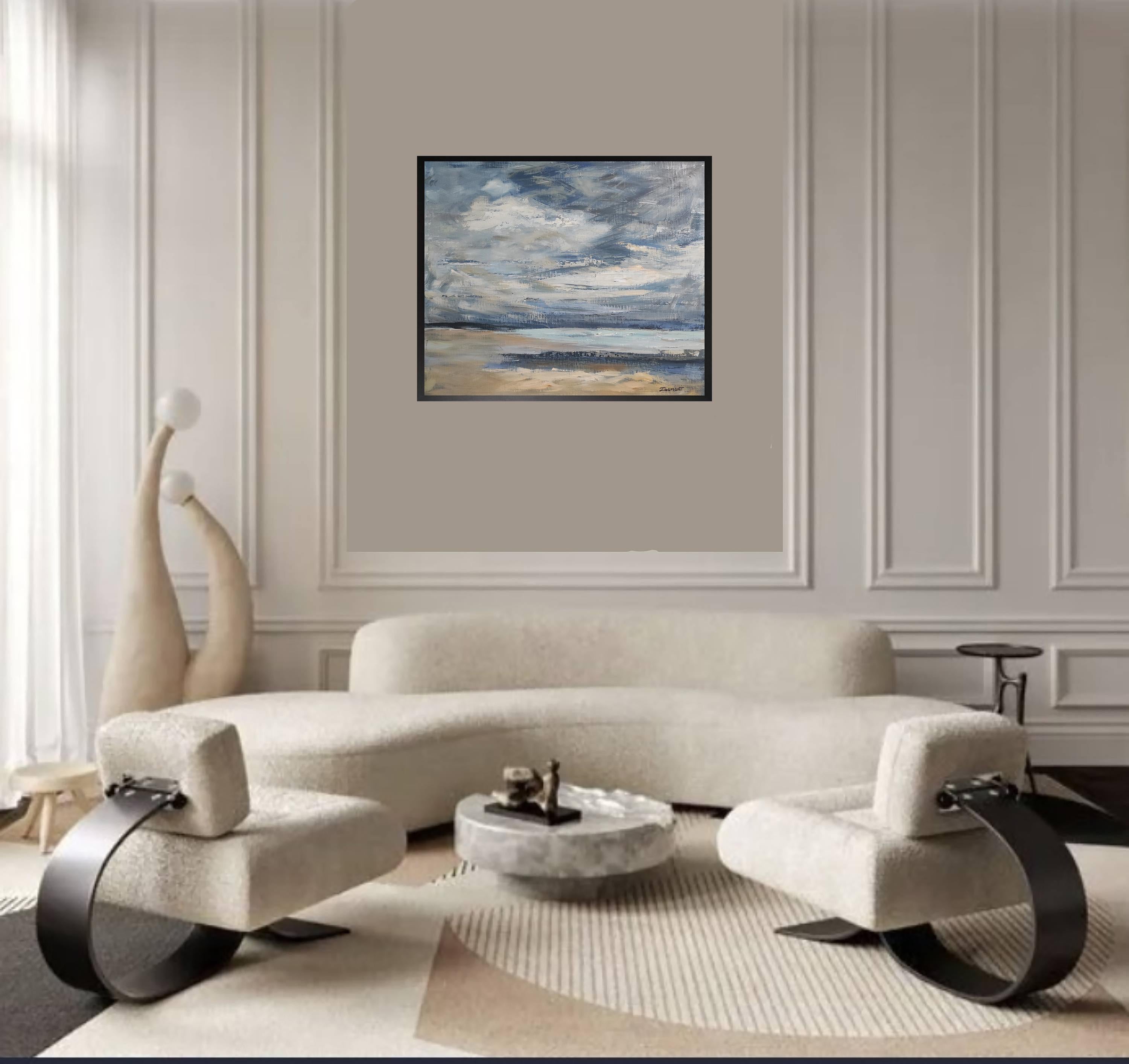 la côte fleurie, bord de mer, paysage abstrait, marine, huile sur toile 46x55 cm For Sale 4
