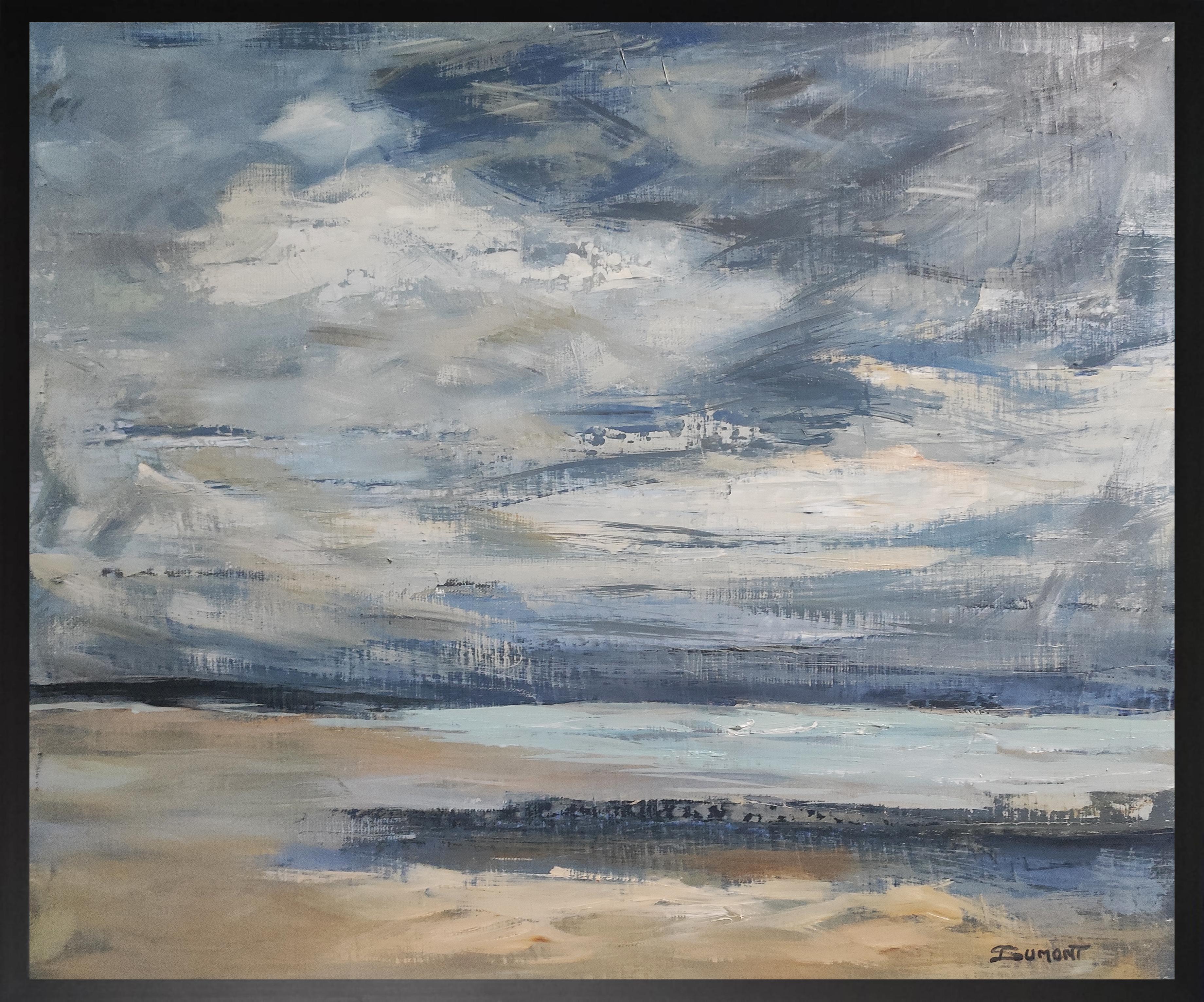 SOPHIE DUMONT Figurative Painting – La côte fleurie, Blaue Küste, Normandie, Strand, Öl auf Leinwand, Expressionismus