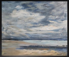 la côte fleurie, bord de mer, paysage abstrait, marine, huile sur toile 46x55 cm