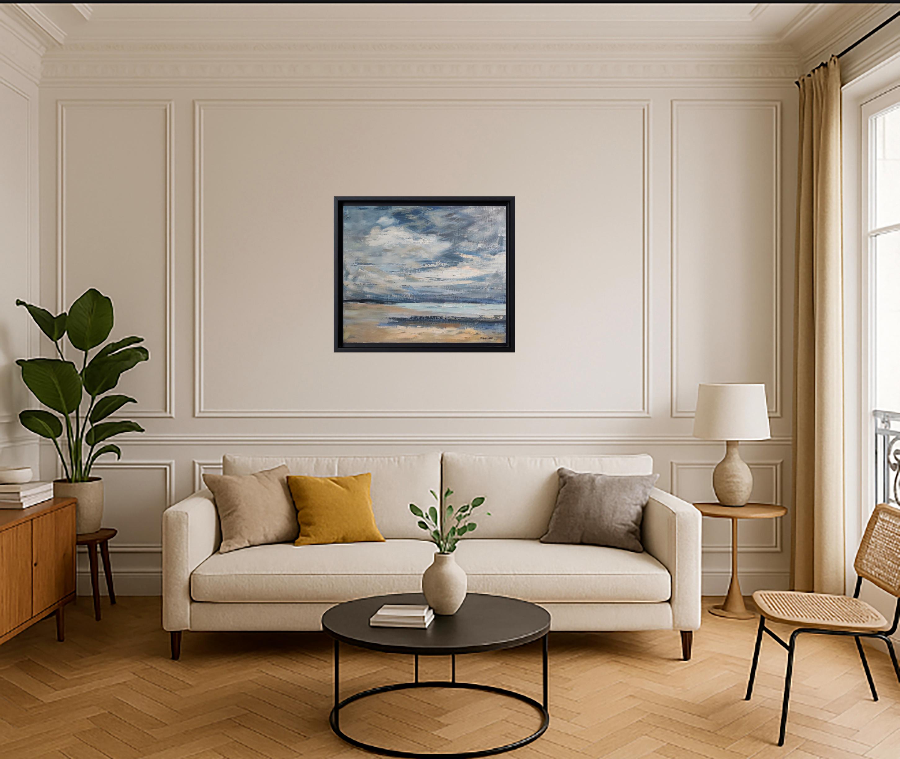 La côte fleurie, Blue Seaside, Normandie, Beach, Huile sur toile, Expressionnisme en vente 5