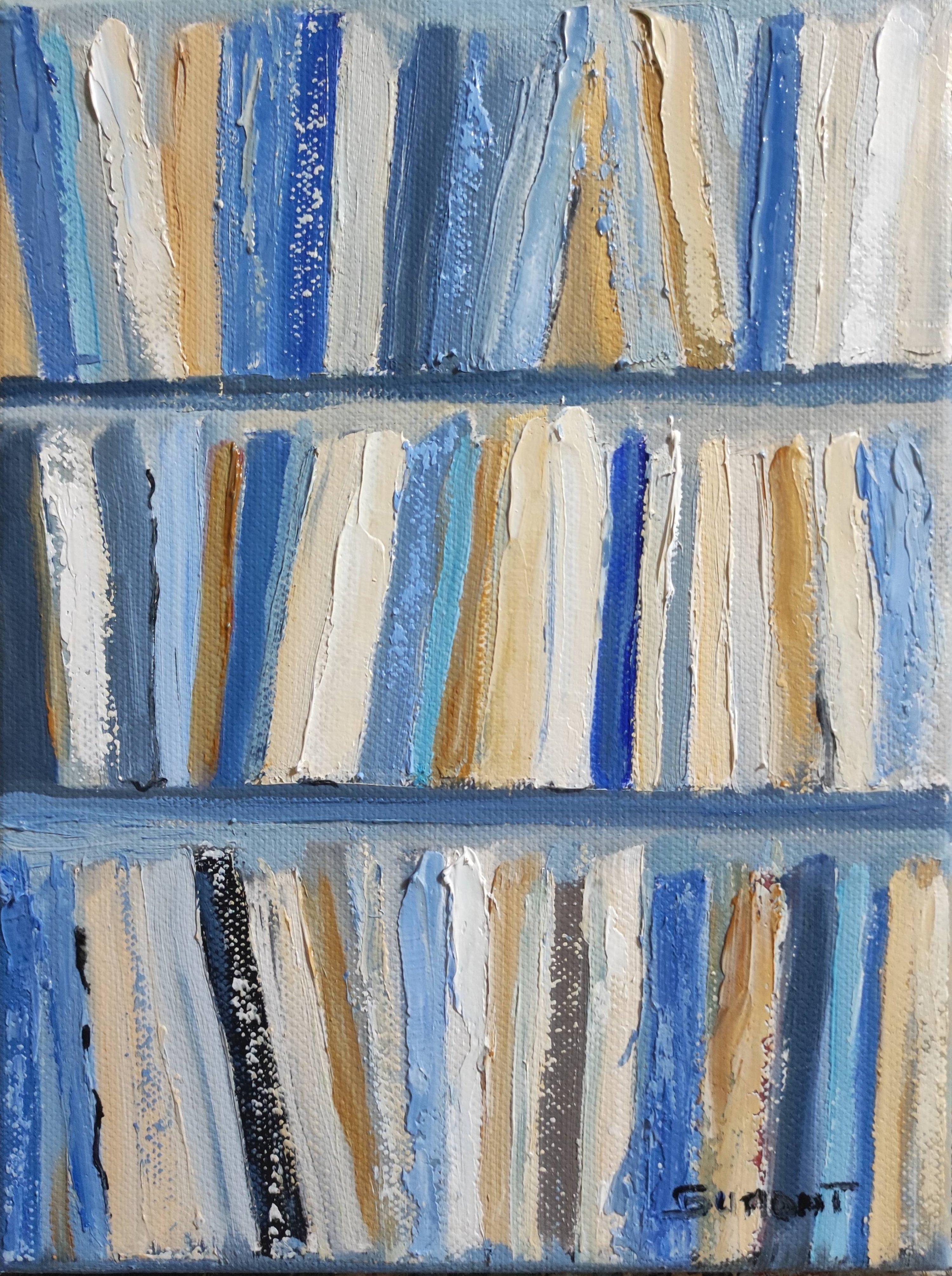 small library, abstrait, minimalisme, bleu, huile sur toile 9