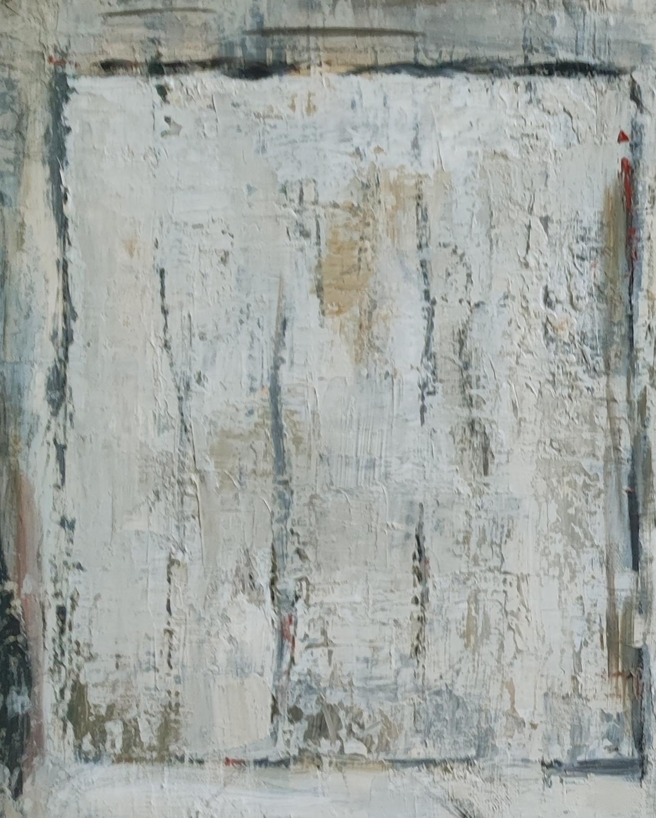 la porte, white abstract, monochrome, minimalism, expressionism, oil, japandi For Sale 1