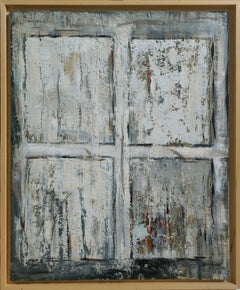 La porte, abstrait blanc, monochrome, minimalisme, expressionnisme, huile, japandi