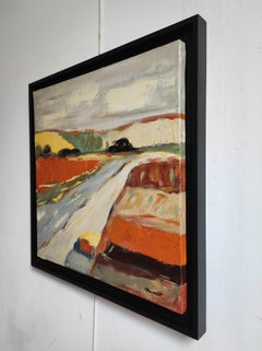 Abstract Oil Landscape on Linen, Warm Seasonal Road Composition, Fauvism, French