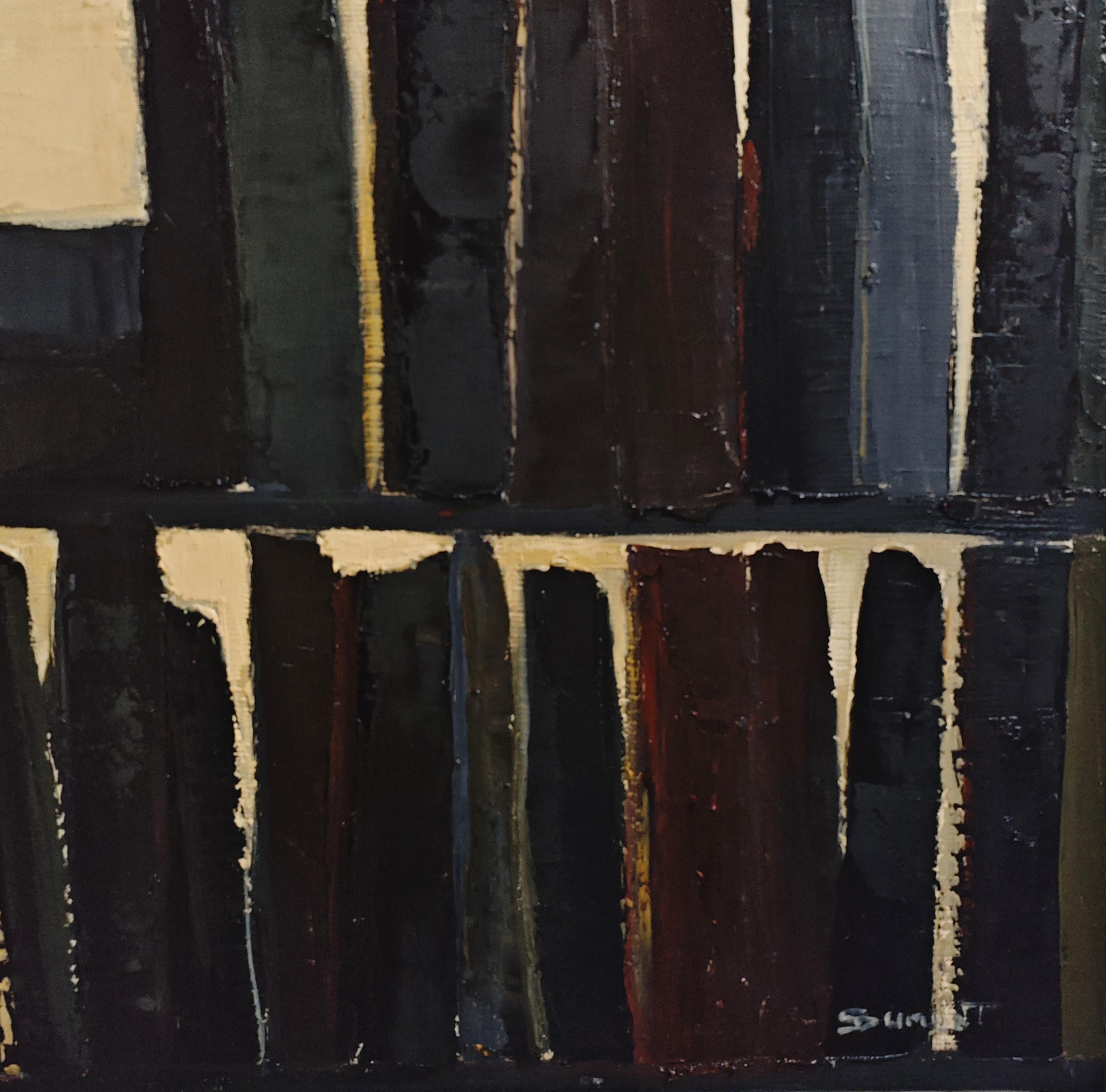 L'absence éclectique, abstrait, minimalisme, bibliothèque, huile sur toile, texturée, livres en vente 7