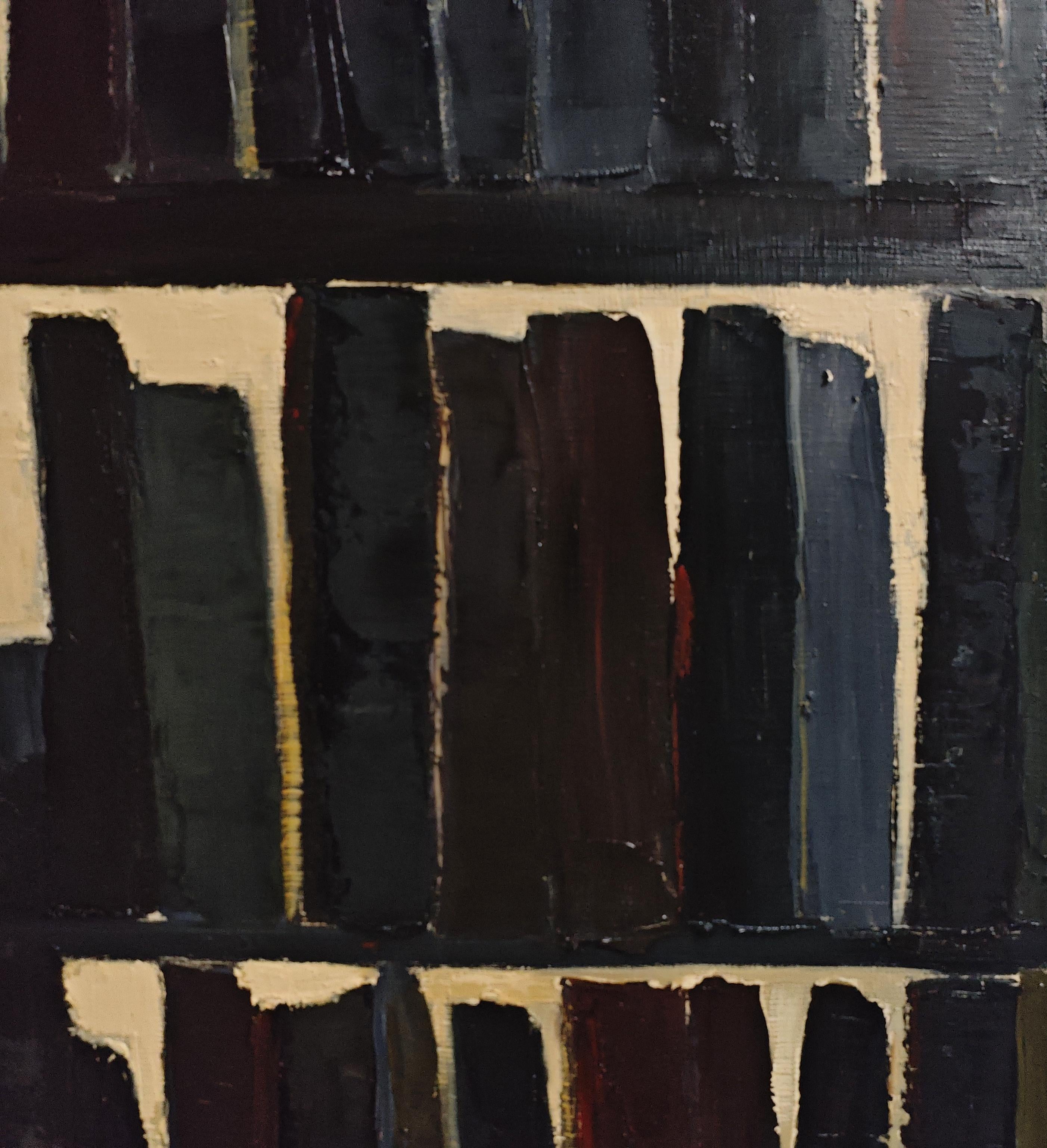 L'absence éclectique, abstrait, minimalisme, bibliothèque, huile sur toile, texturée, livres en vente 8