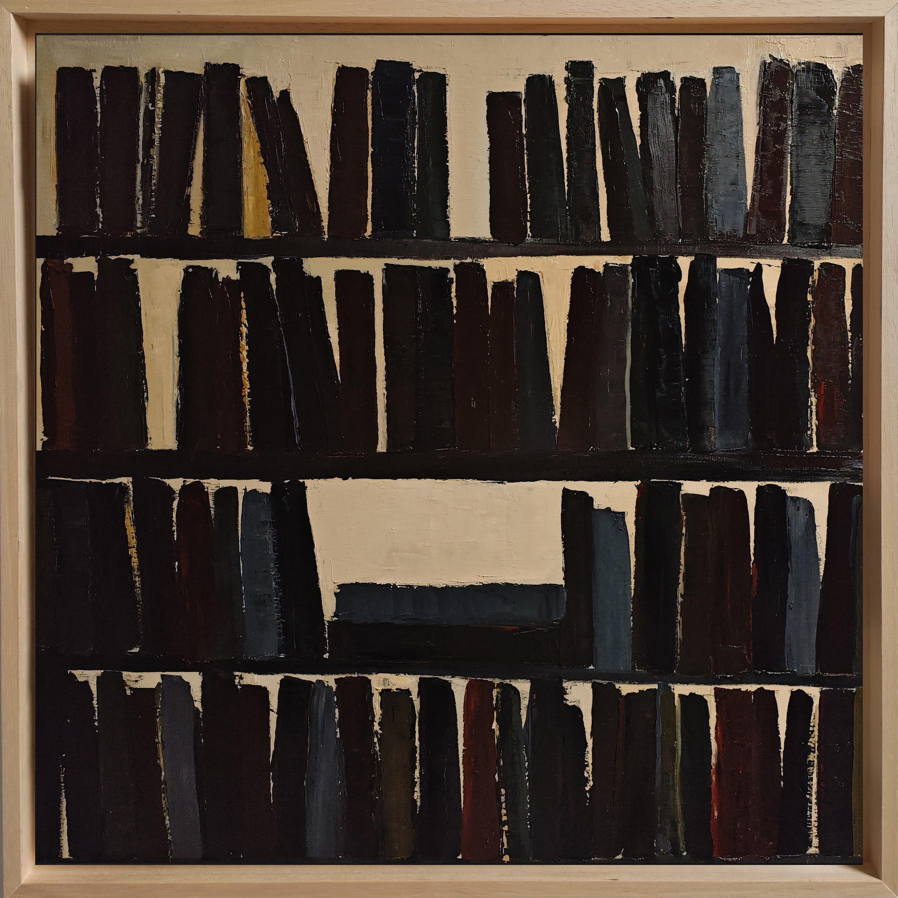 L'absence éclectique, abstrait, minimalisme, bibliothèque, huile sur toile, texturée, livres en vente 9