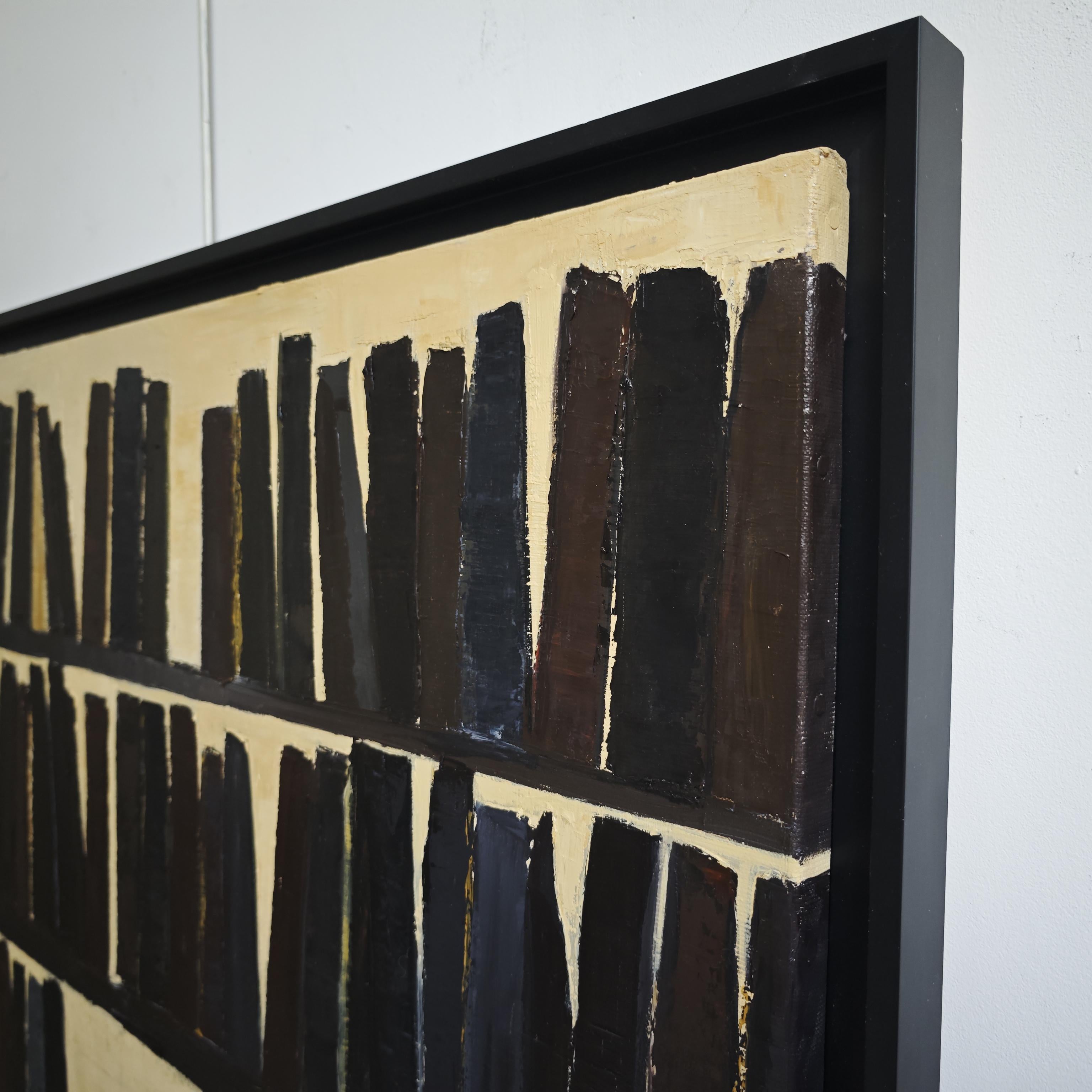 L'absence éclectique, abstrait, minimalisme, bibliothèque, huile sur toile, texturée, livres en vente 10