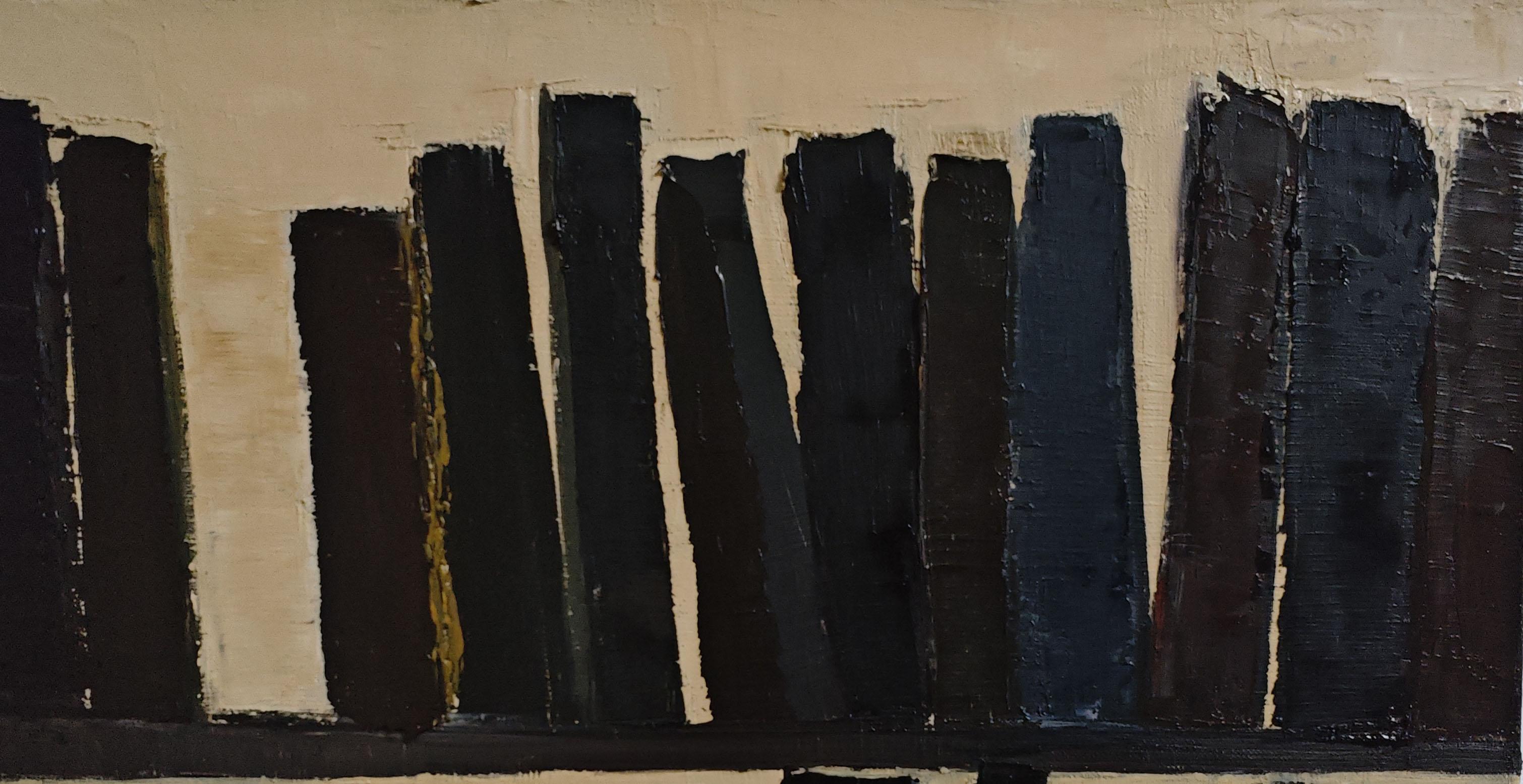 L'absence éclectique, abstrait, minimalisme, bibliothèque, huile sur toile, texturée, livres en vente 2