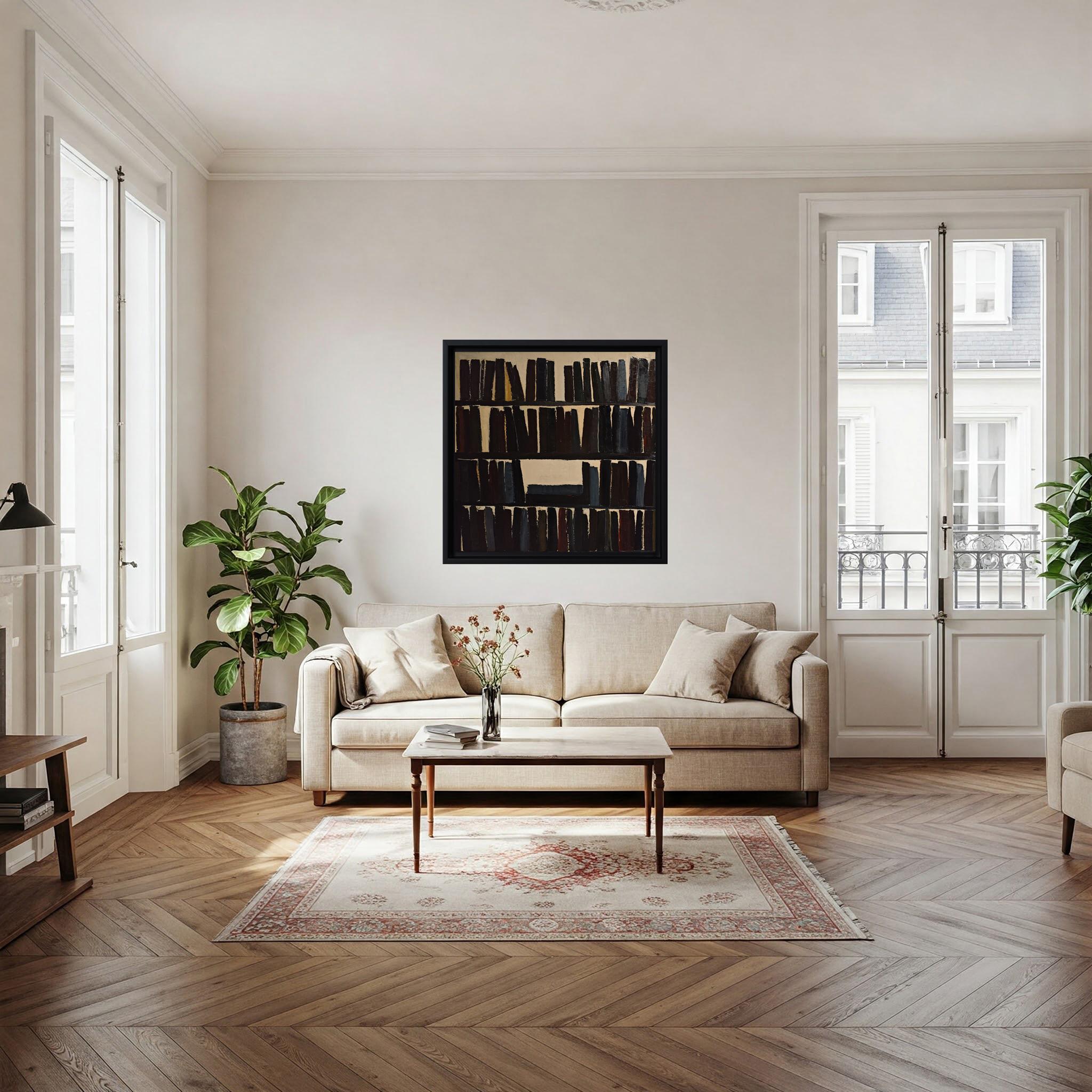 L'absence éclectique, abstrait, minimalisme, bibliothèque, huile sur toile, texturée, livres en vente 4