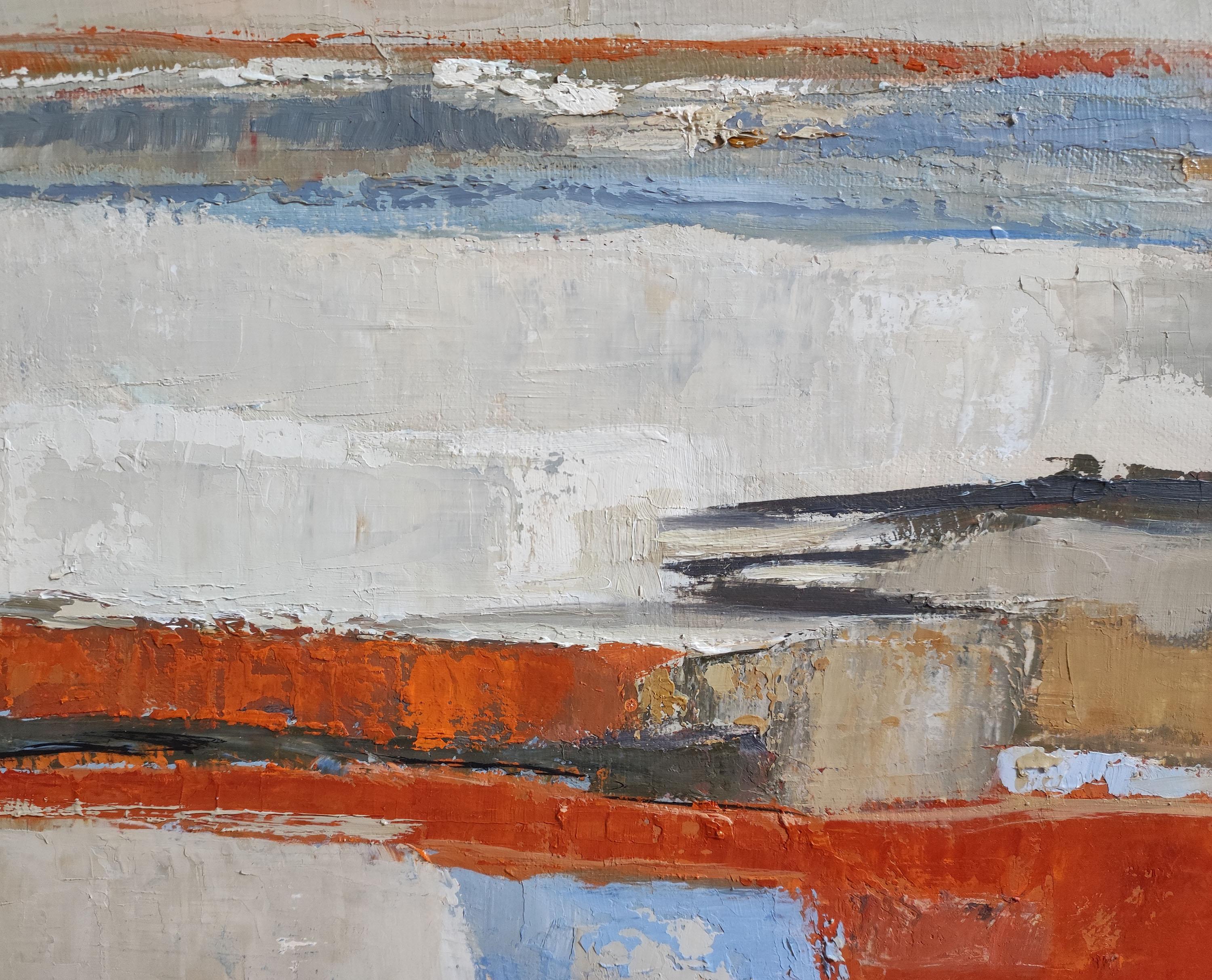 Lacis, Paesaggio astratto, Olio su tela, Arte contemporanea, Campi, Blu, Arancione in vendita 1