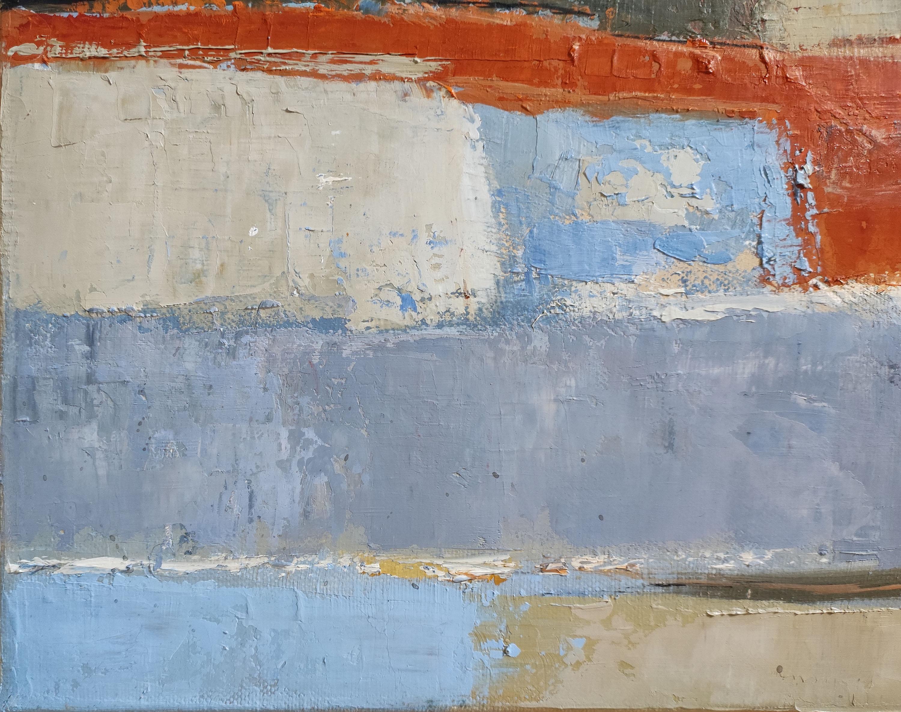 Lacis, Paesaggio astratto, Olio su tela, Arte contemporanea, Campi, Blu, Arancione in vendita 2
