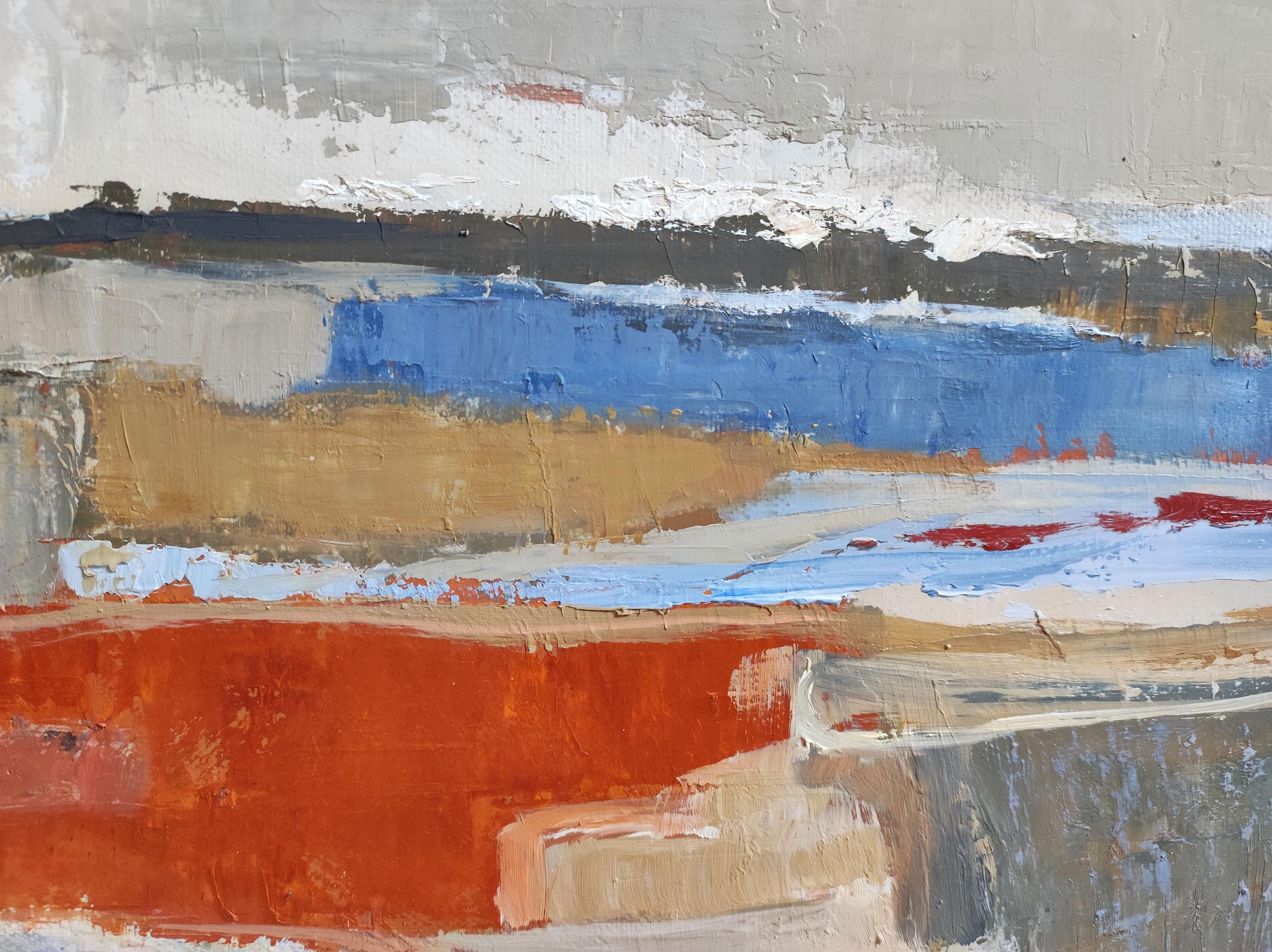 Lacis, Paesaggio astratto, Olio su tela, Arte contemporanea, Campi, Blu, Arancione in vendita 4