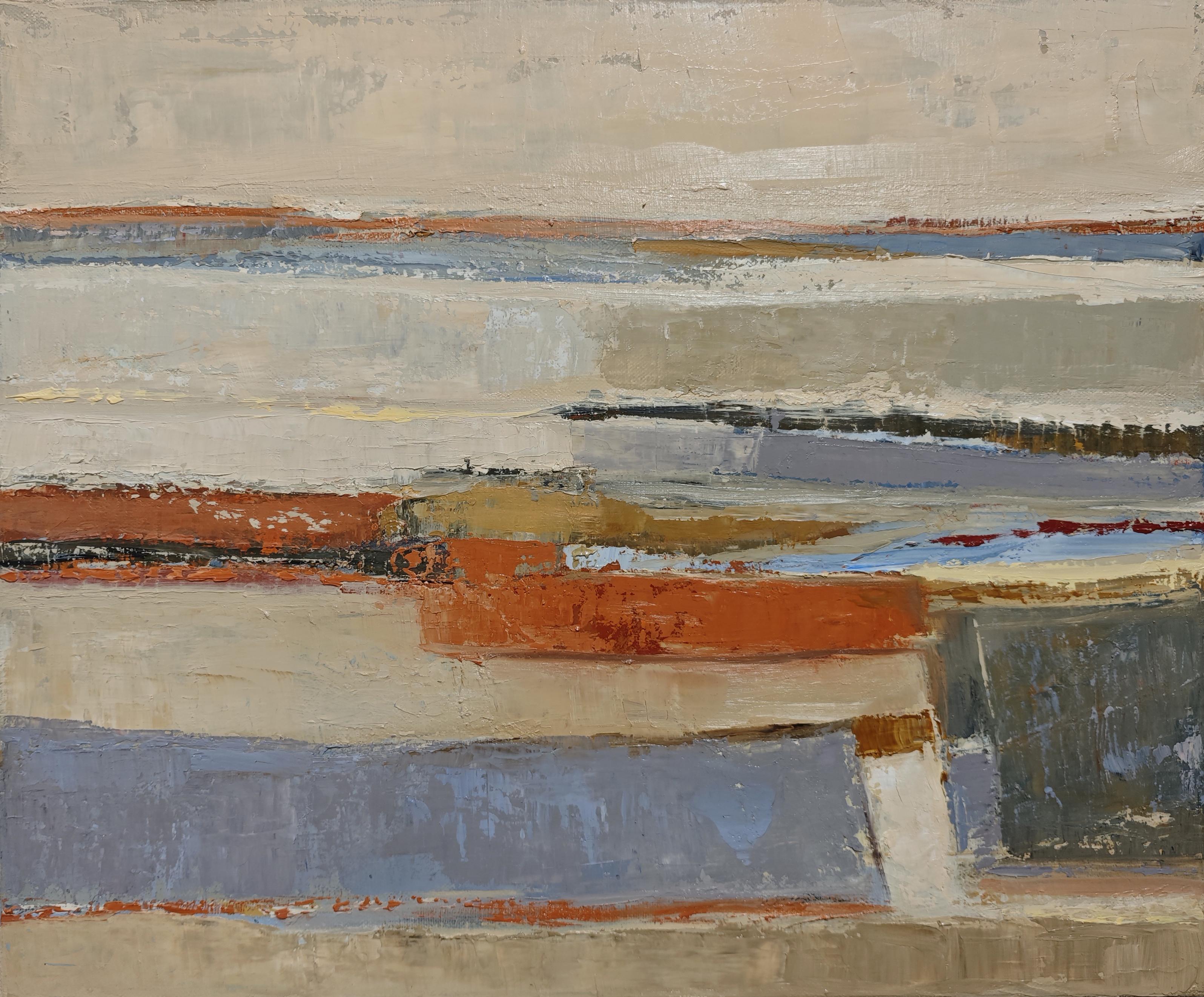 Lacis, Abstrakte Landschaft, Öl auf Leinwand, Zeitgenössische Kunst, Felder,  Französische Kunst (Braun), Landscape Painting, von SOPHIE DUMONT