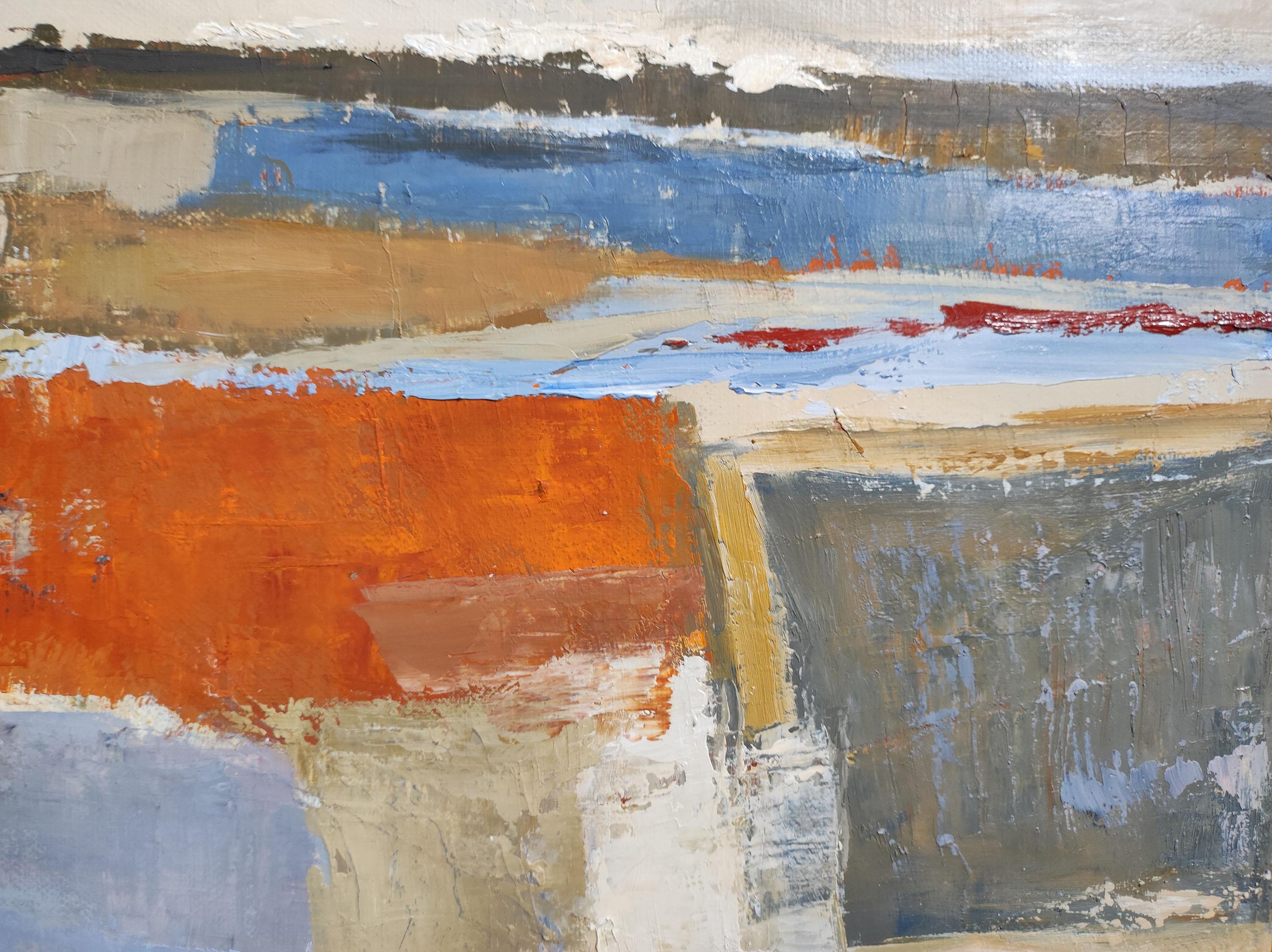 Lacis, abstract landscape, oil on canvas, contemporary art, fields, blue, orange For Sale 2
