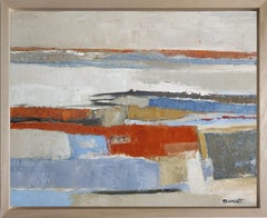 Lacis, paysage abstrait, huile sur toile, art contemporain, champs, bleu, orange