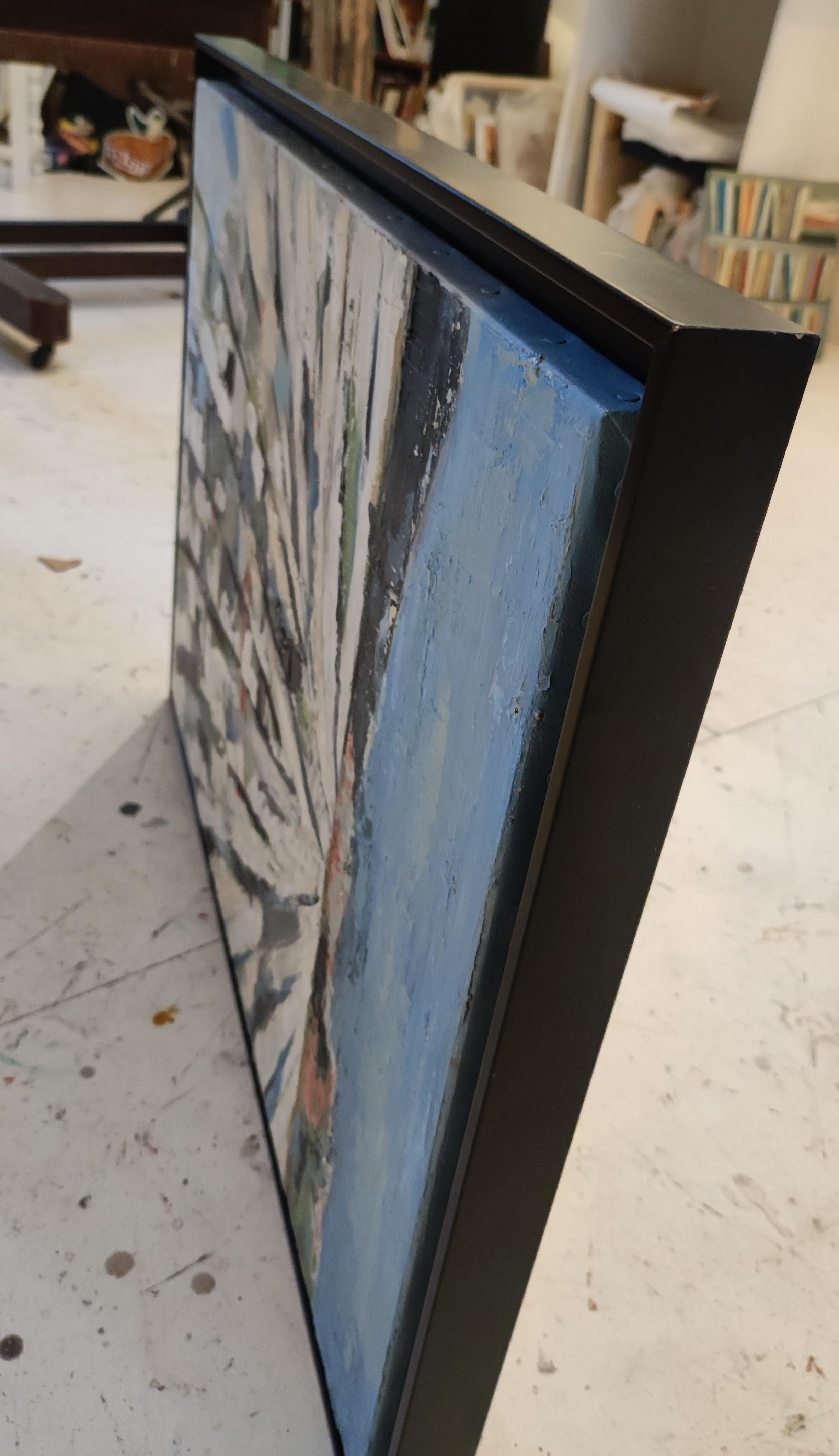 Paesaggio, campagna blu, espressionismo astratto, olio su tela, texture 1