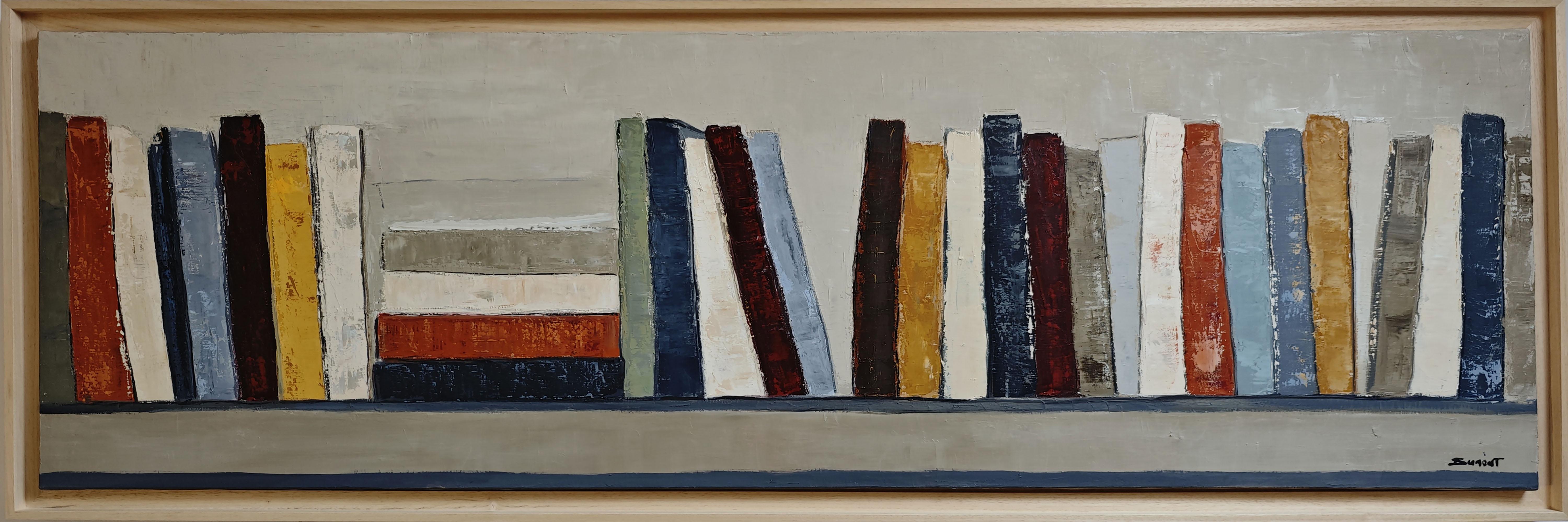 Large Contemporary Abstract Oil Painting of Colorful Books – 2025
