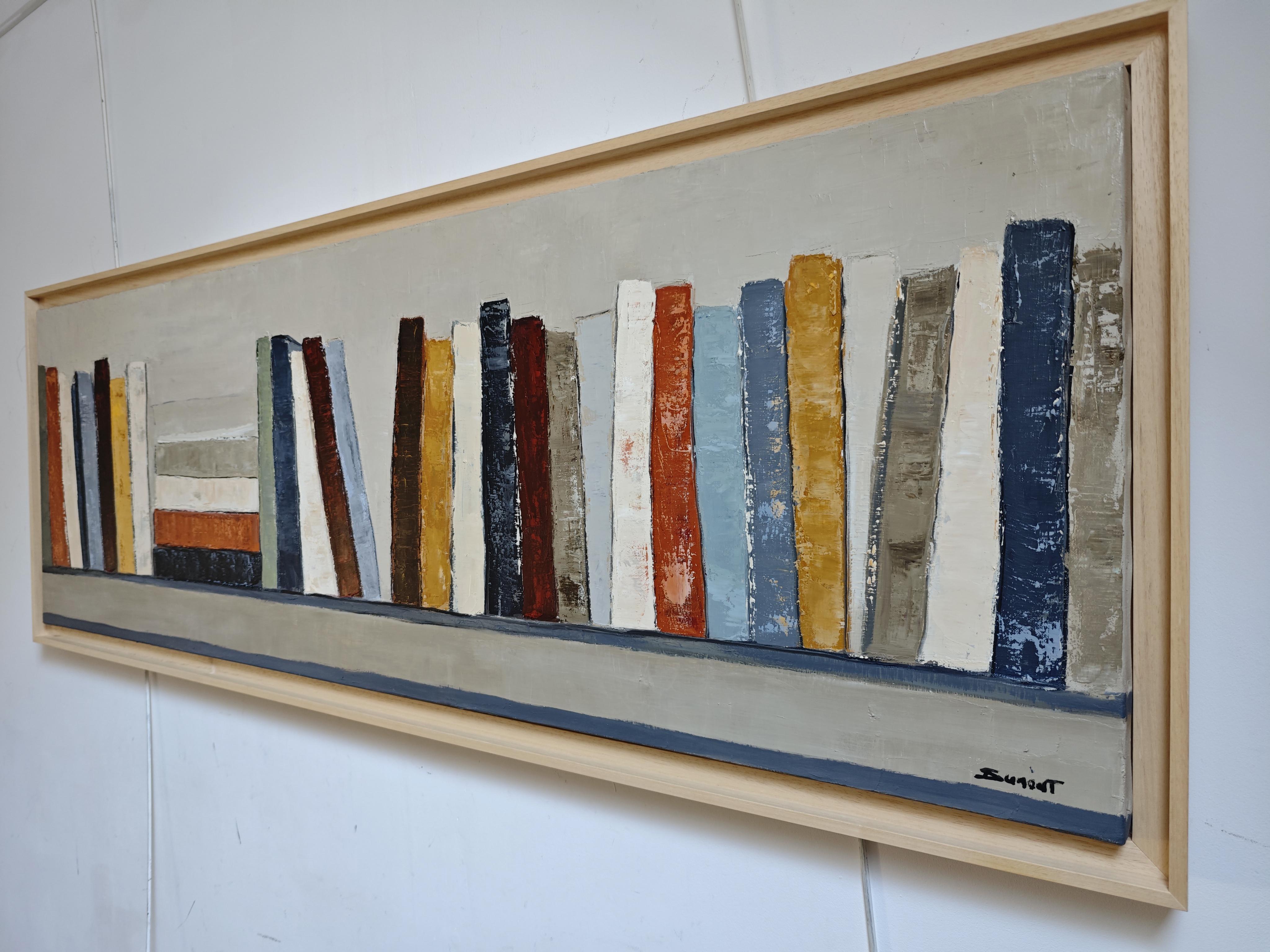 Großes zeitgenössisches abstraktes Ölgemälde mit bunten Büchern - 2025 (Abstrakt), Painting, von SOPHIE DUMONT