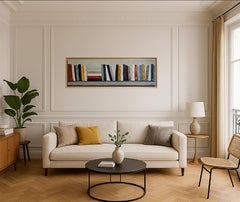 Long Abstract Bookshelf Painting, Colorful Neutral Wall Art, Horizontal Art