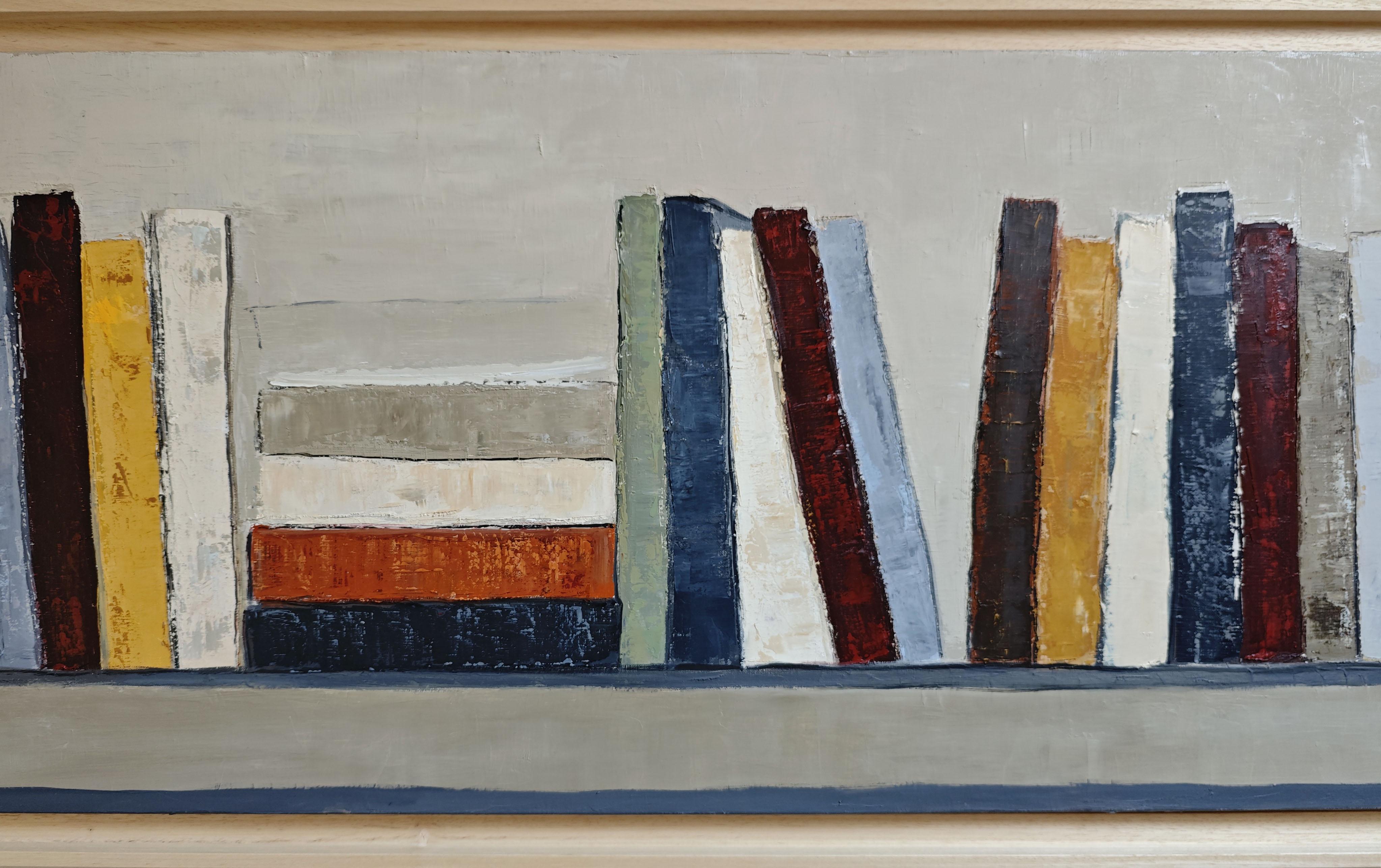 Großes zeitgenössisches abstraktes Ölgemälde mit bunten Büchern - 2025 (Braun), Abstract Painting, von SOPHIE DUMONT