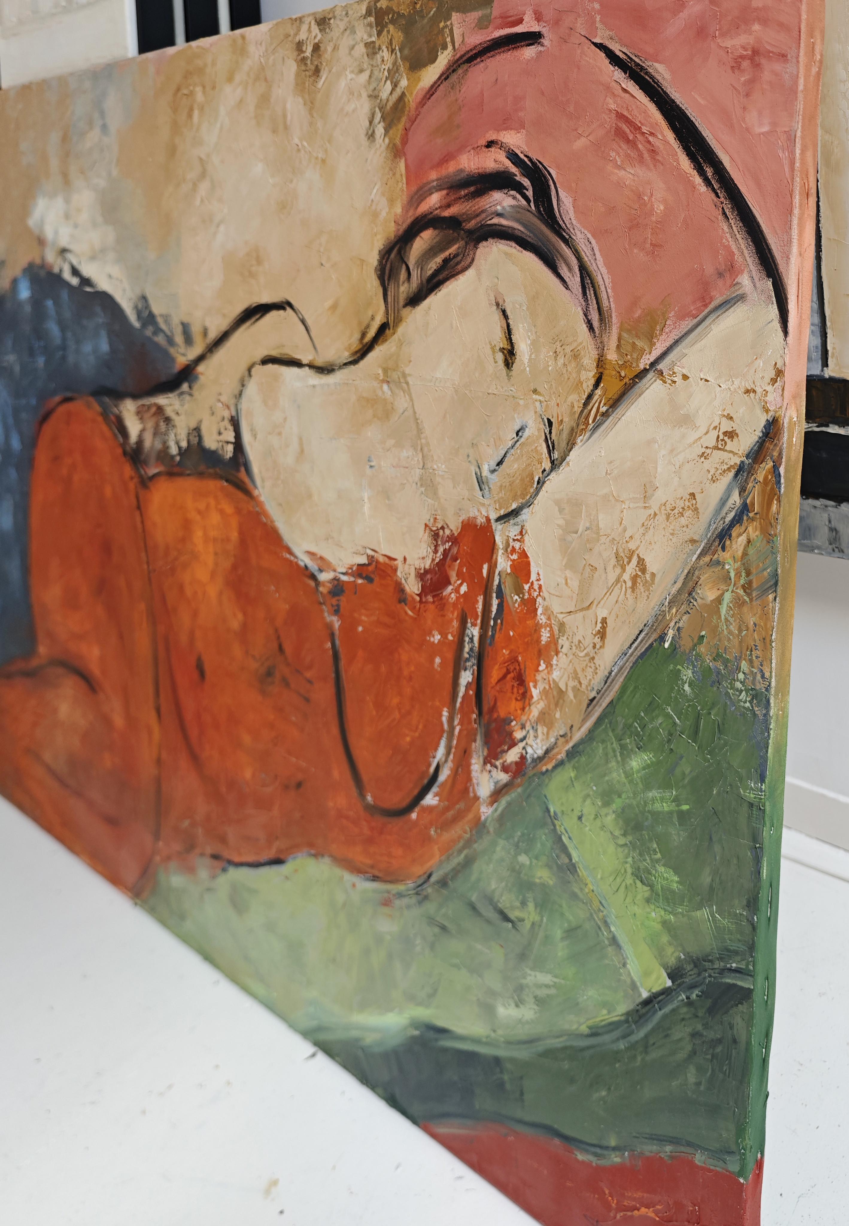 Allegresse, Frau, Öl auf Leinwand, Abstrakter Akt, fauvistische Inspiration, Moderne im Angebot 6