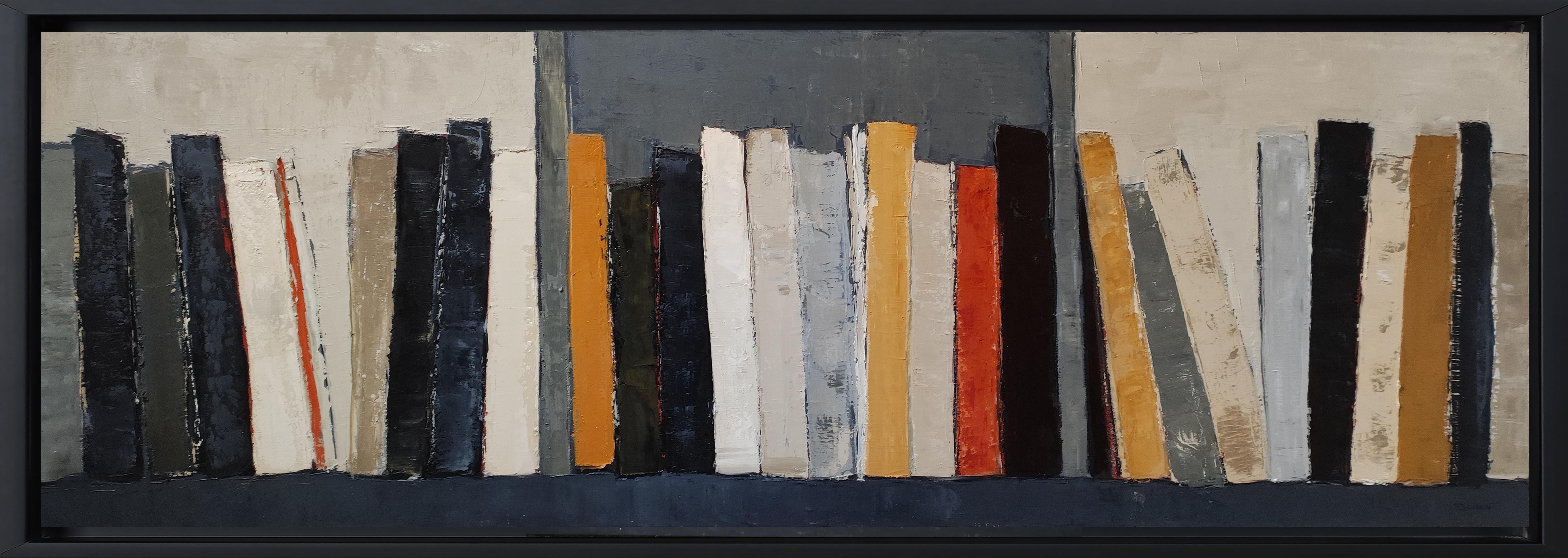 Large Textured Library Painting – Abstract Oil on Canvas by  Sophie Dumont