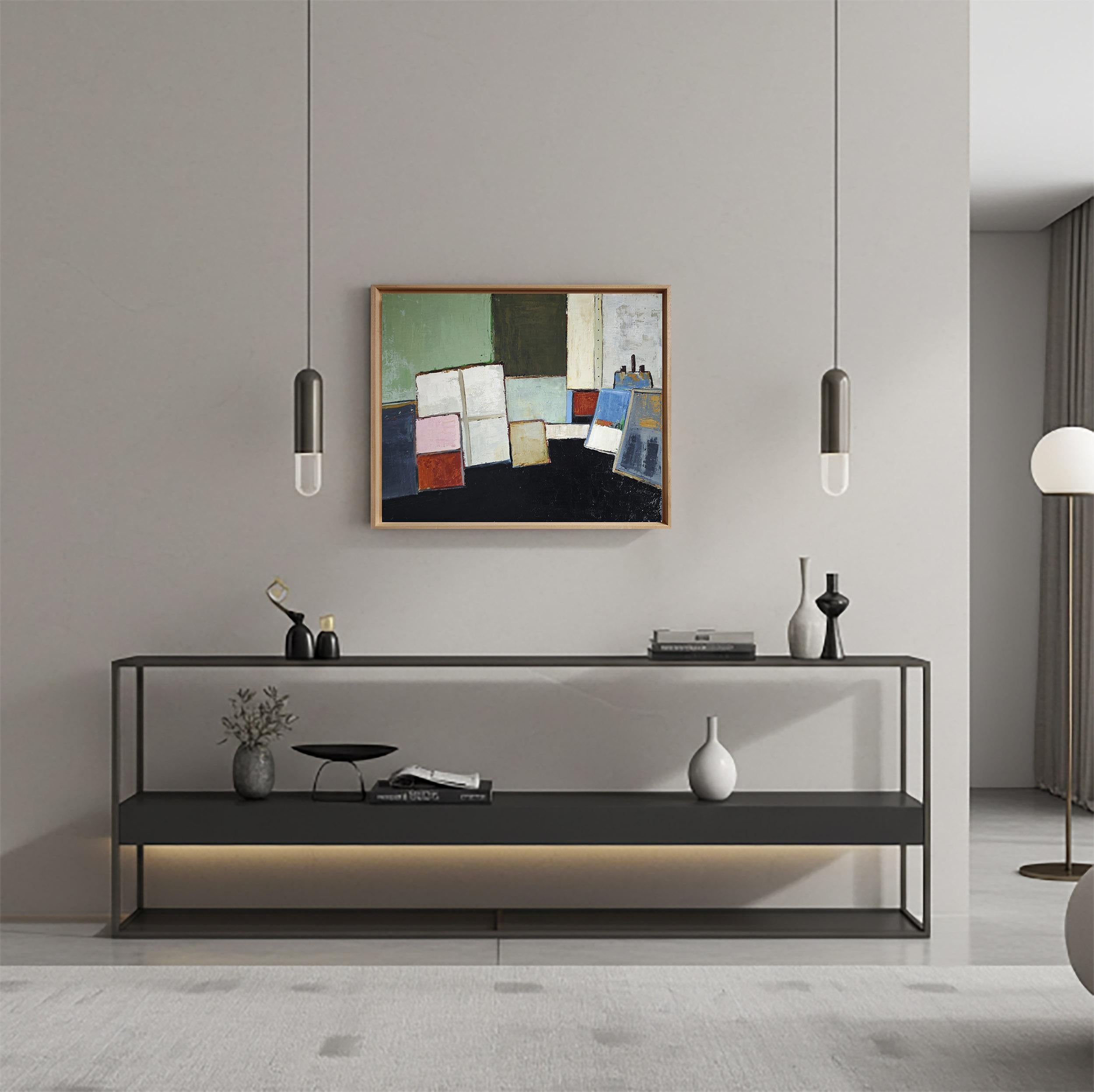 l'Atelier en suspens, Abstrakt, Strukturiert, Geometrisch, Zeitgenössisch, Französische Kunst (Schwarz), Abstract Painting, von SOPHIE DUMONT