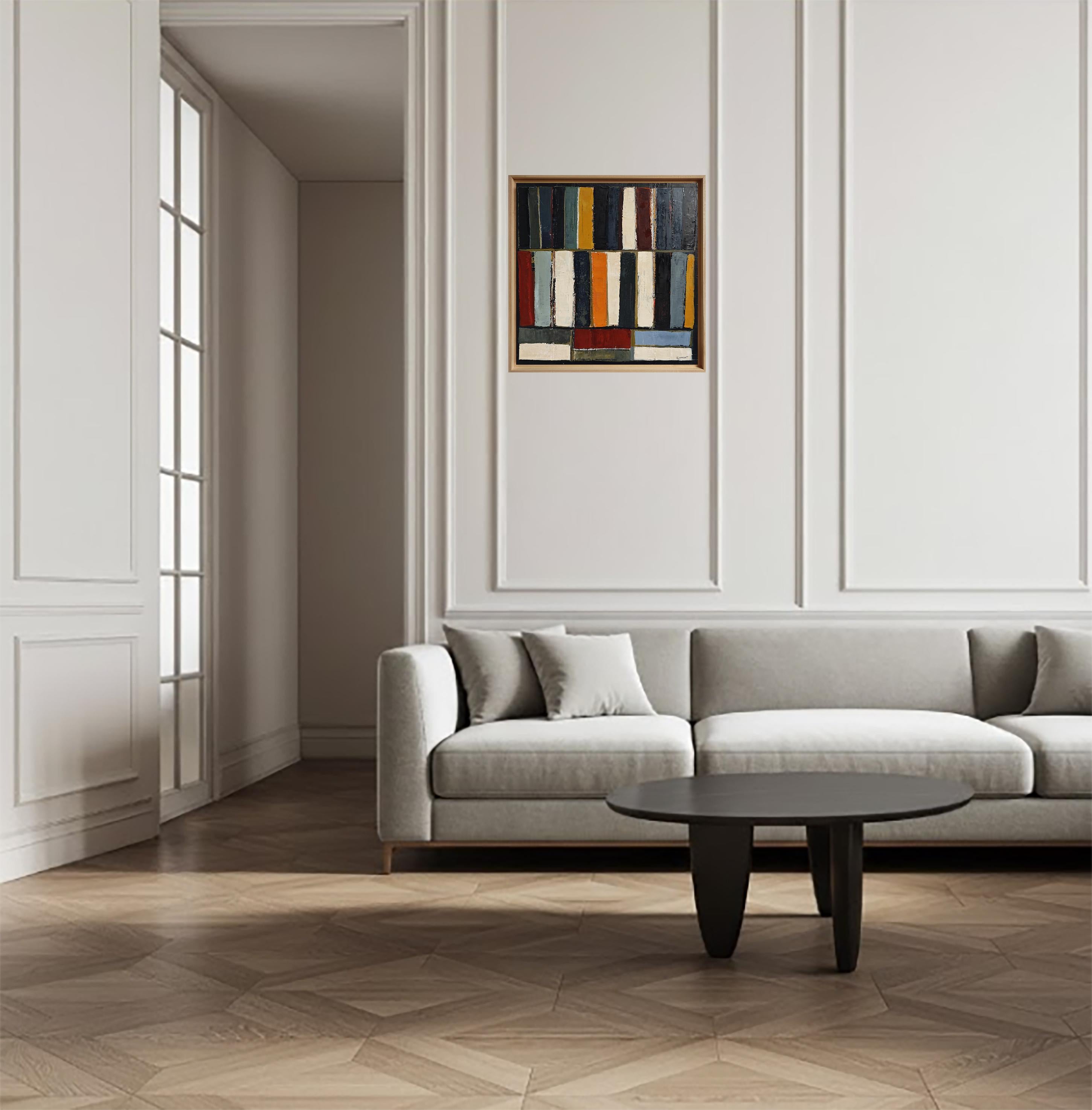 Schichten von Farben - Moderne abstrakte Malerei, Geometrisch, Original Öl auf Leinwand im Angebot 5