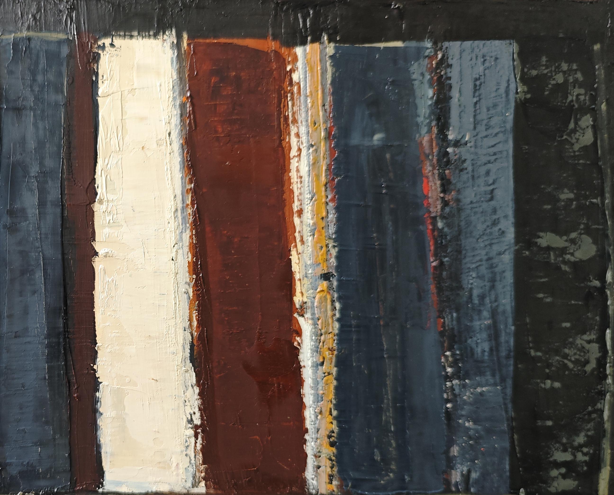 Schichten von Farben - Moderne abstrakte Malerei, Geometrisch, Original Öl auf Leinwand (Schwarz), Abstract Painting, von SOPHIE DUMONT