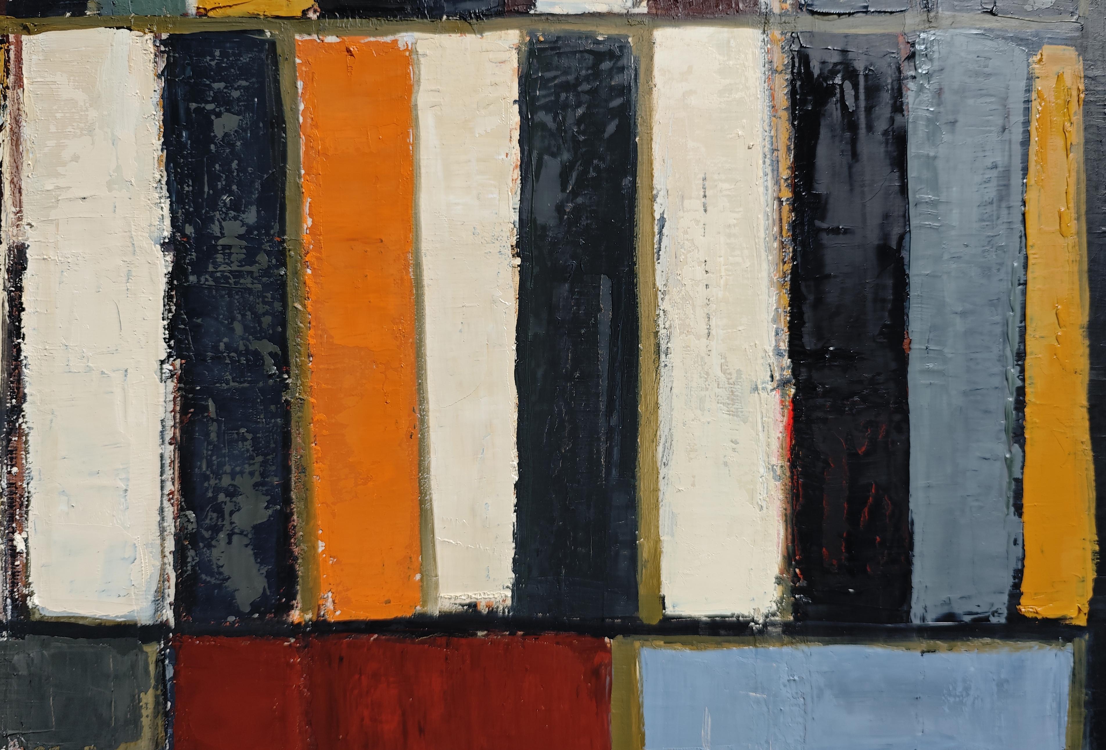 Schichten von Farben - Moderne abstrakte Malerei, Geometrisch, Original Öl auf Leinwand im Angebot 3