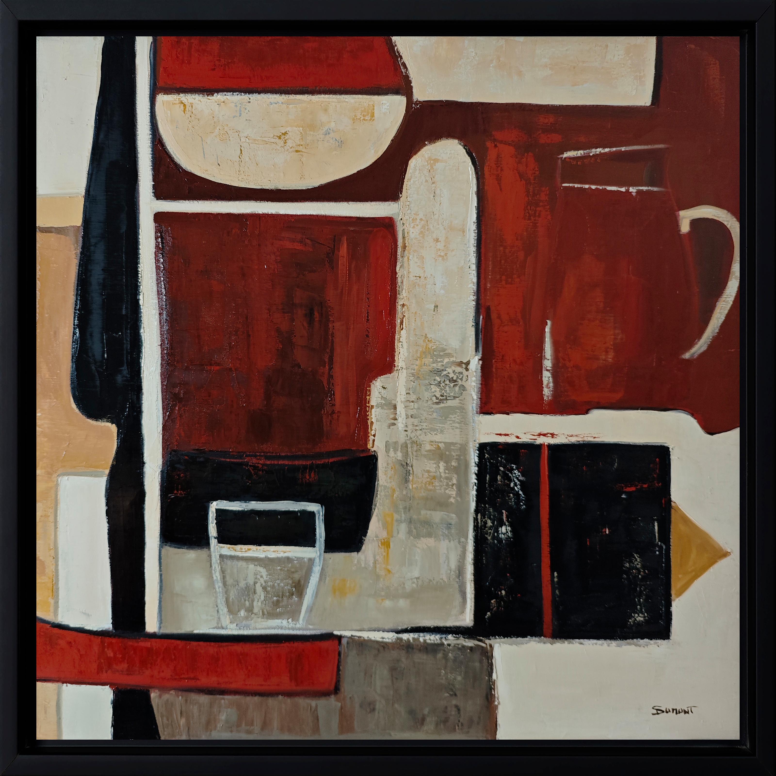 Le poids des couleurs- Textured Oil Painting, Geometric, Abstract composition - Brown Interior Painting by SOPHIE DUMONT