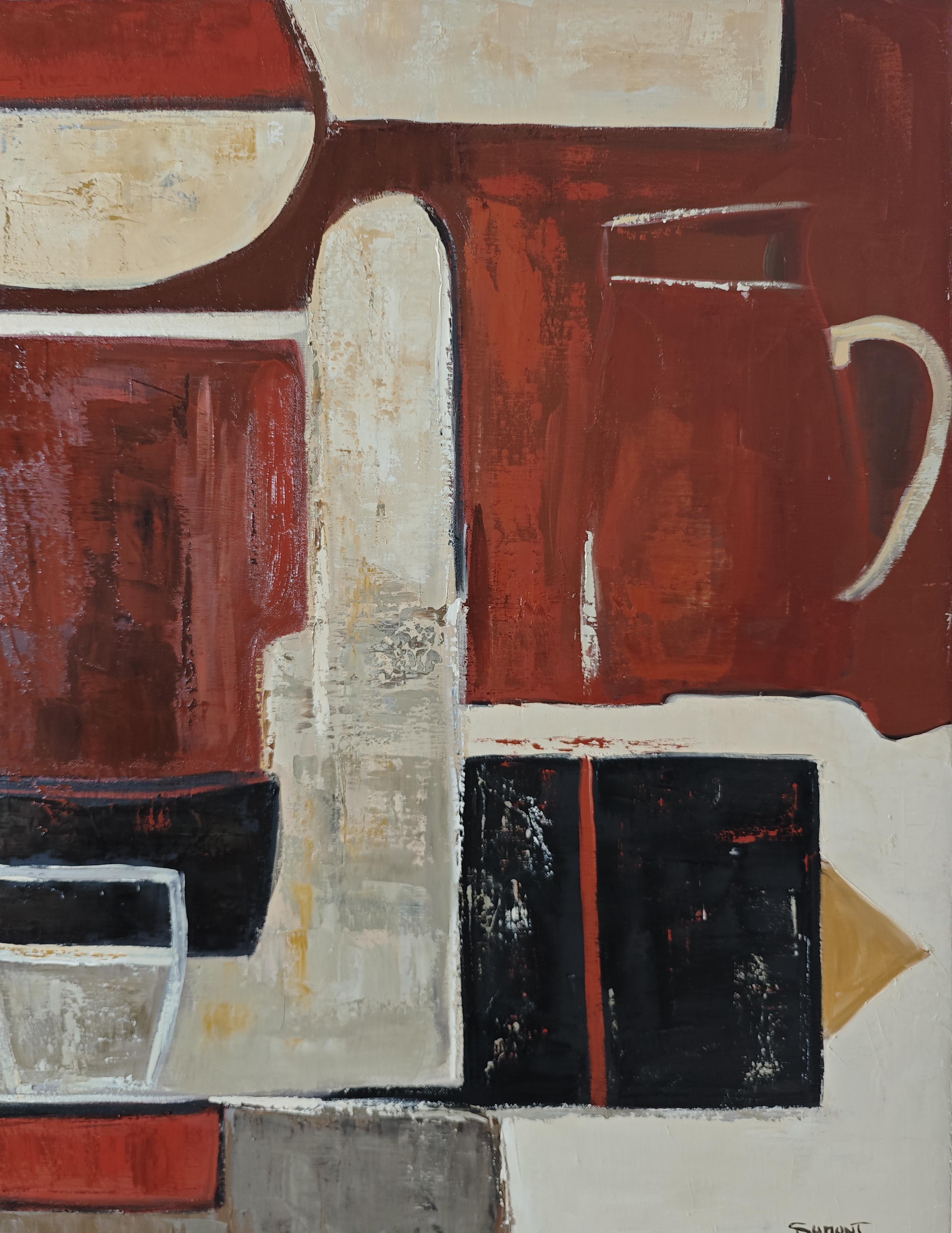 Le poids des couleurs- Textured Oil Painting, Geometric, Abstract composition For Sale 3