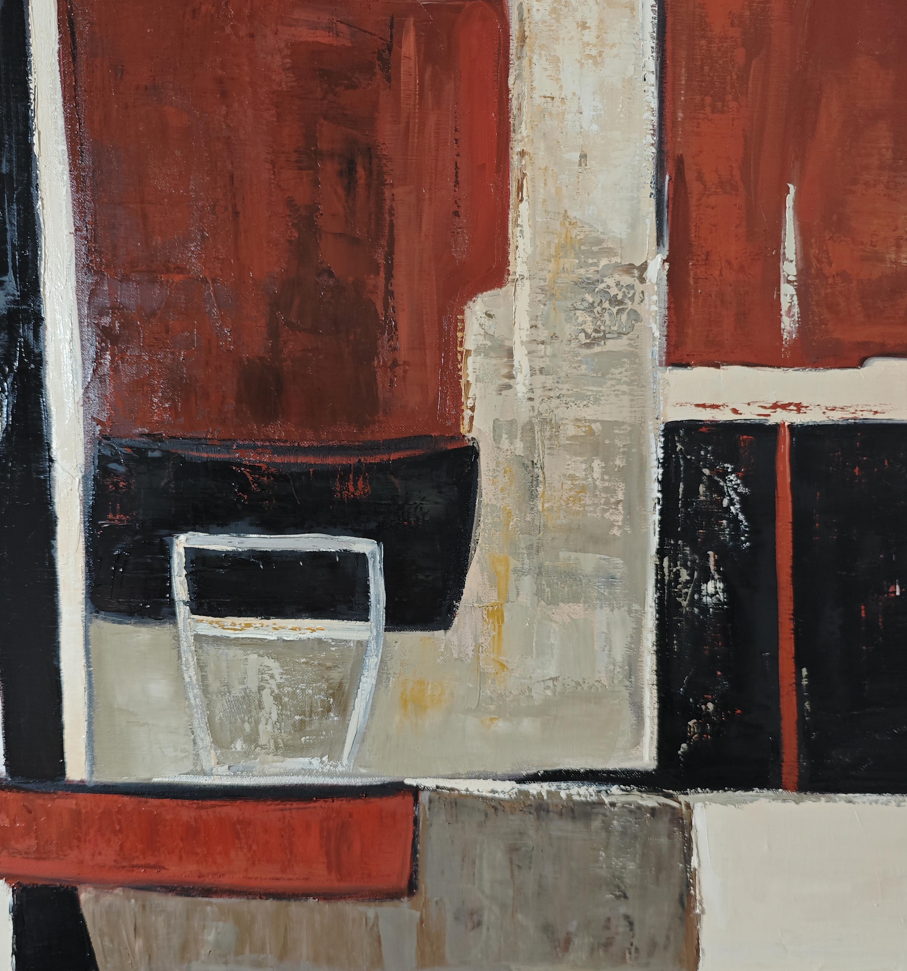 Le poids des couleurs- Textured Oil Painting, Geometric, Abstract composition For Sale 4