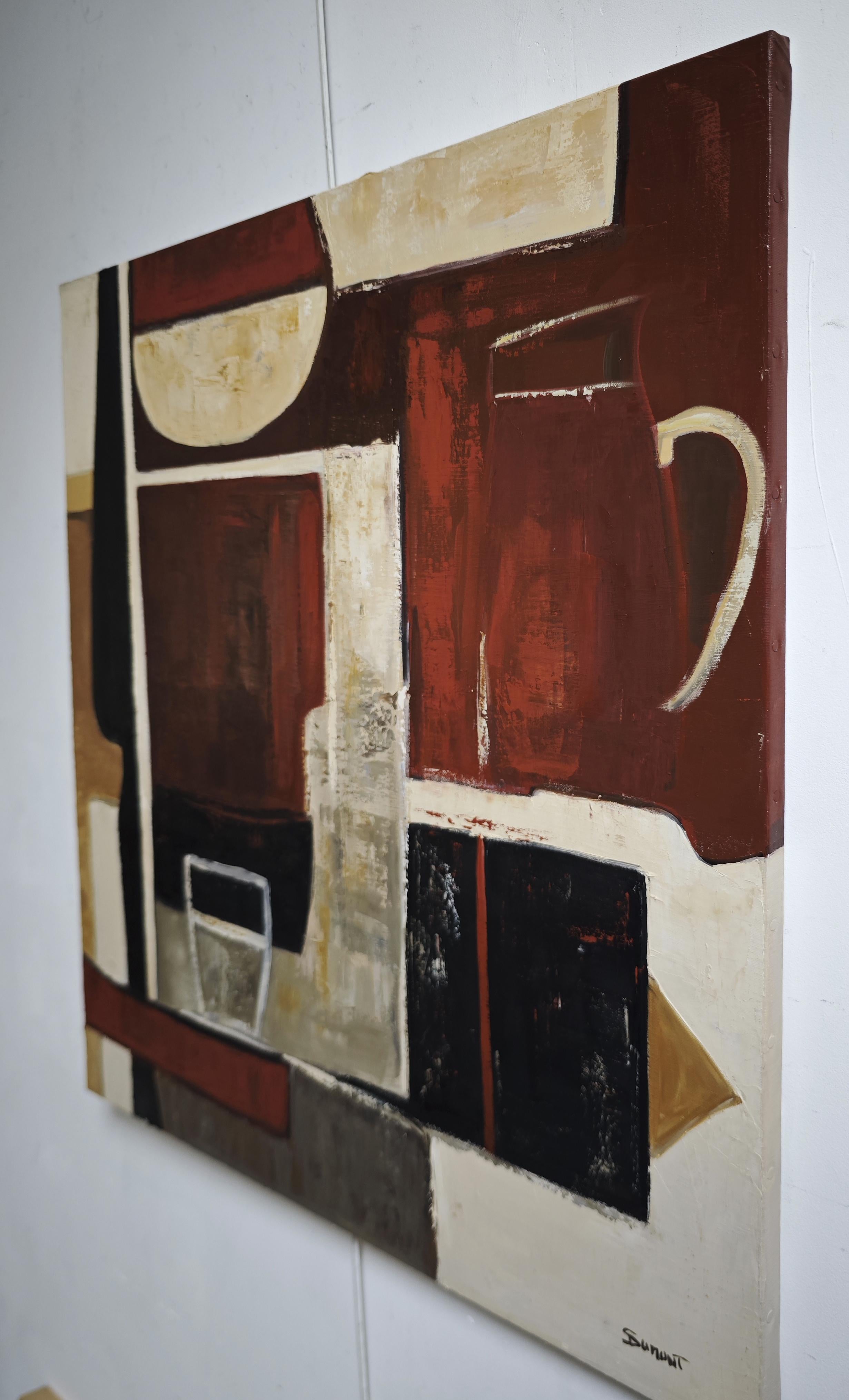 Le poids des couleurs- Pintura al óleo con textura, composición geométrica, abstracta en venta 3