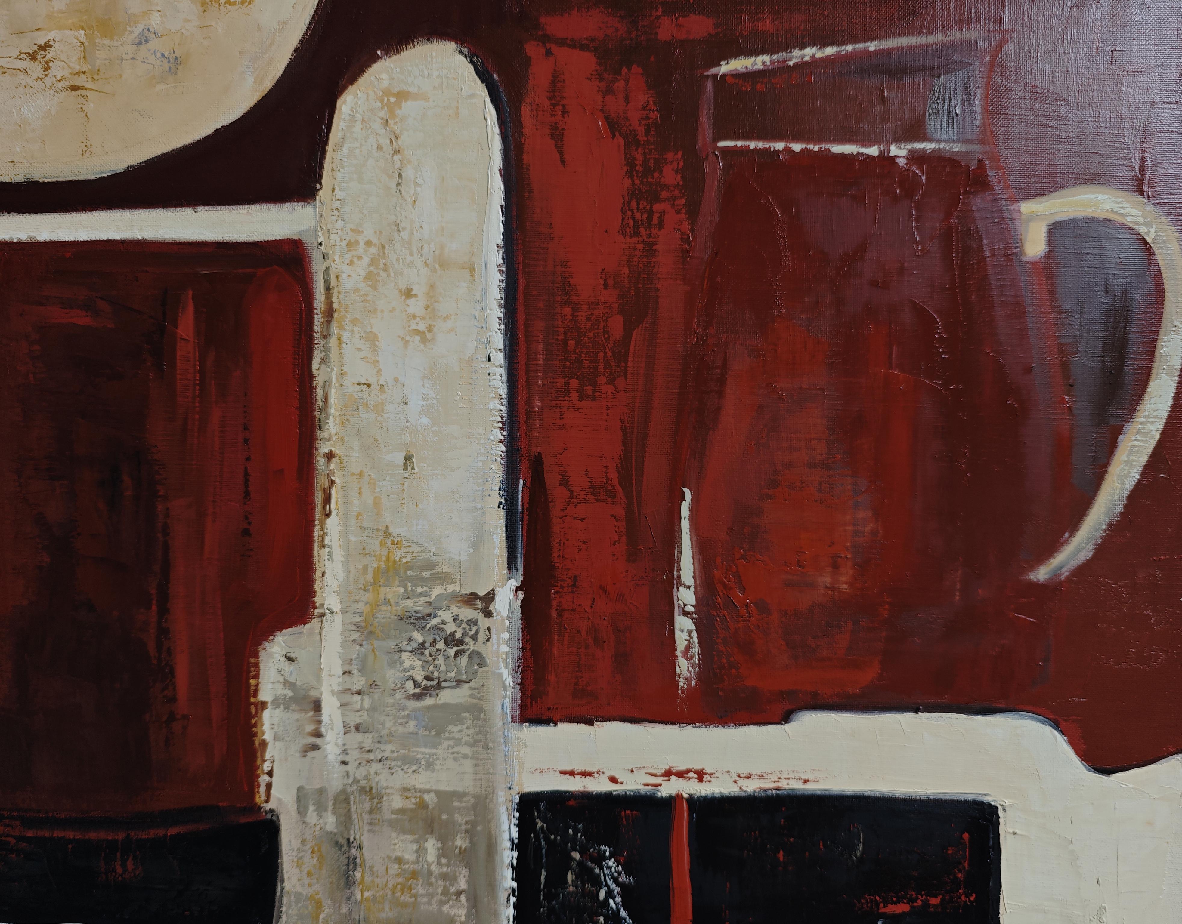 Le poids des couleurs- Textured Oil Painting, Geometric, Abstract composition For Sale 6