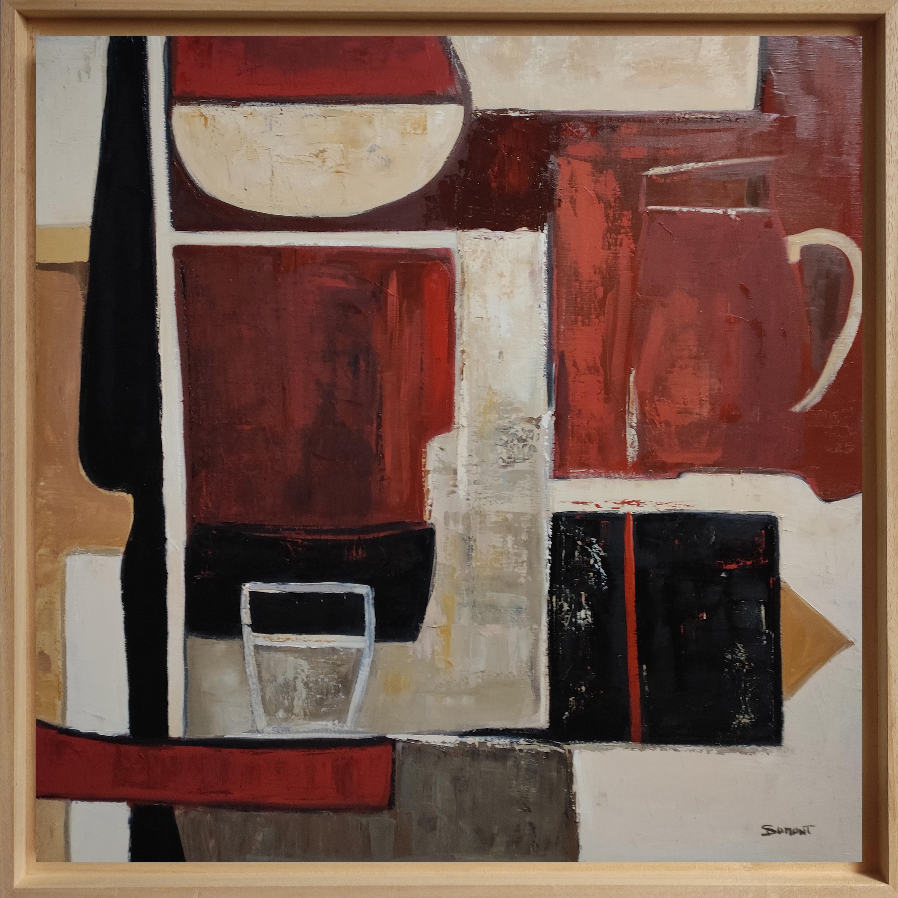 Interior Painting de SOPHIE DUMONT - Le poids des couleurs- Pintura al óleo con textura, composición geométrica, abstracta