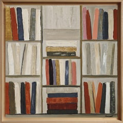 Le poids des mots - Biblioteca abstracta, pintura con textura, Óleo sobre lienzo